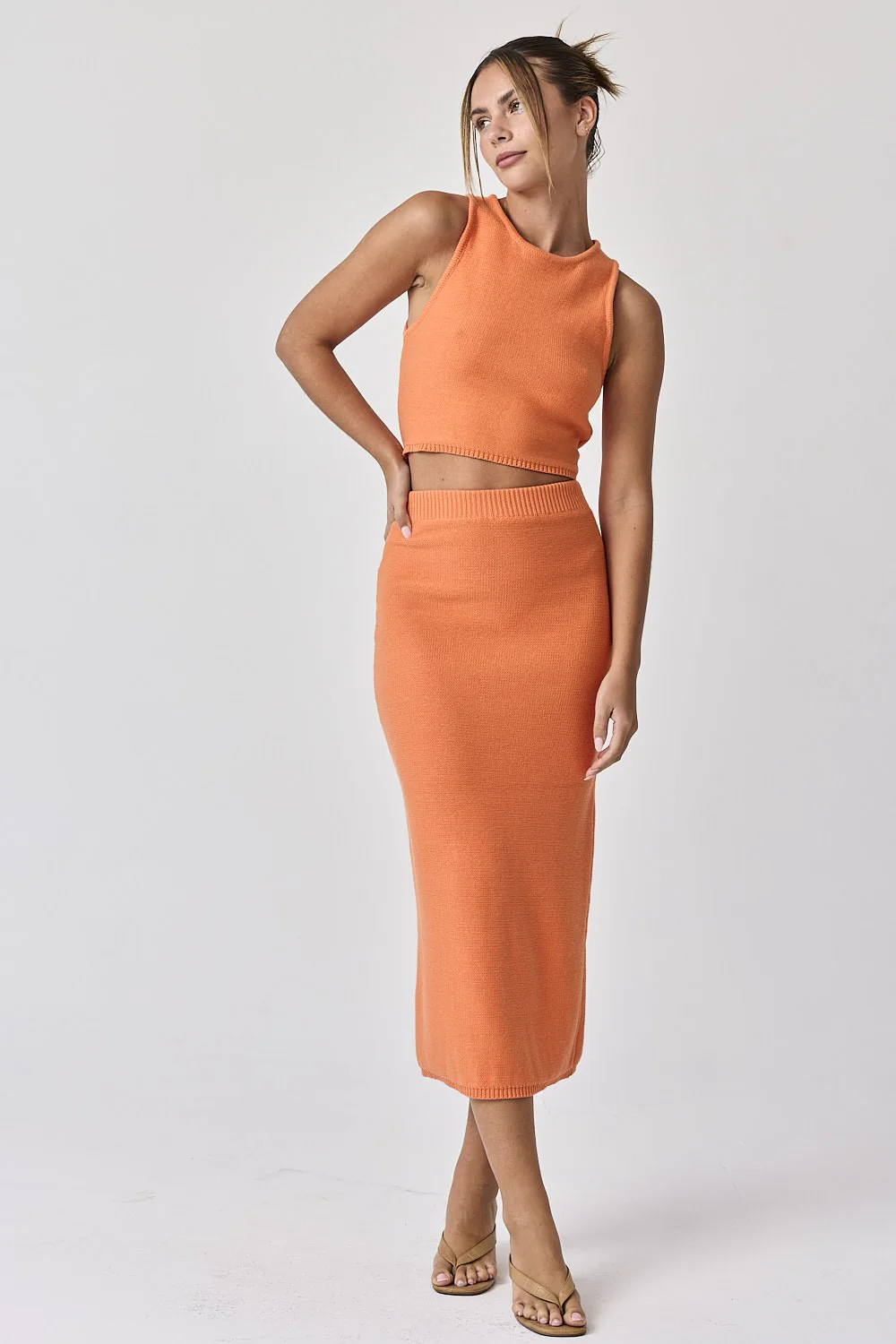 Orange Sleeveless Crop Maternity Skirt Set - Image 5