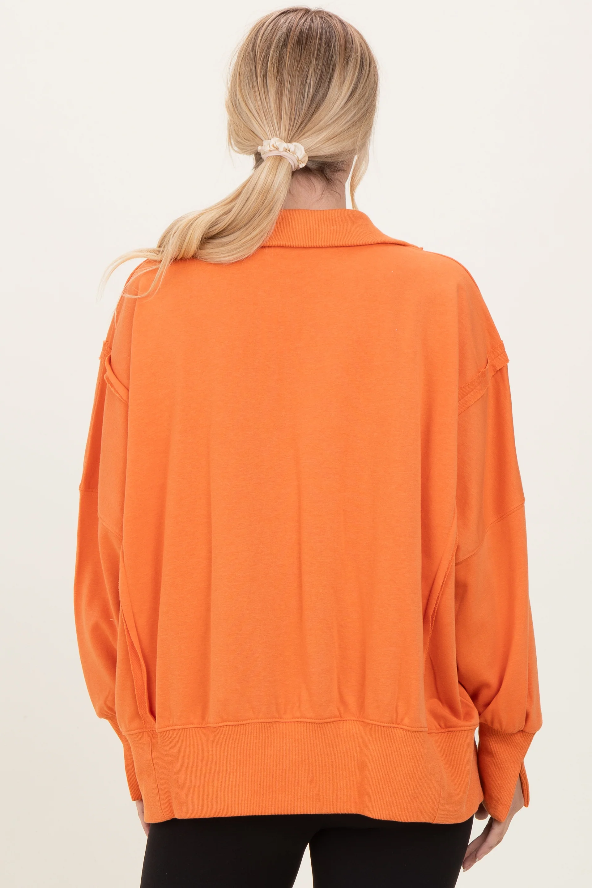 Orange Snap Button Pullover Henley Sweatshirt - Image 7
