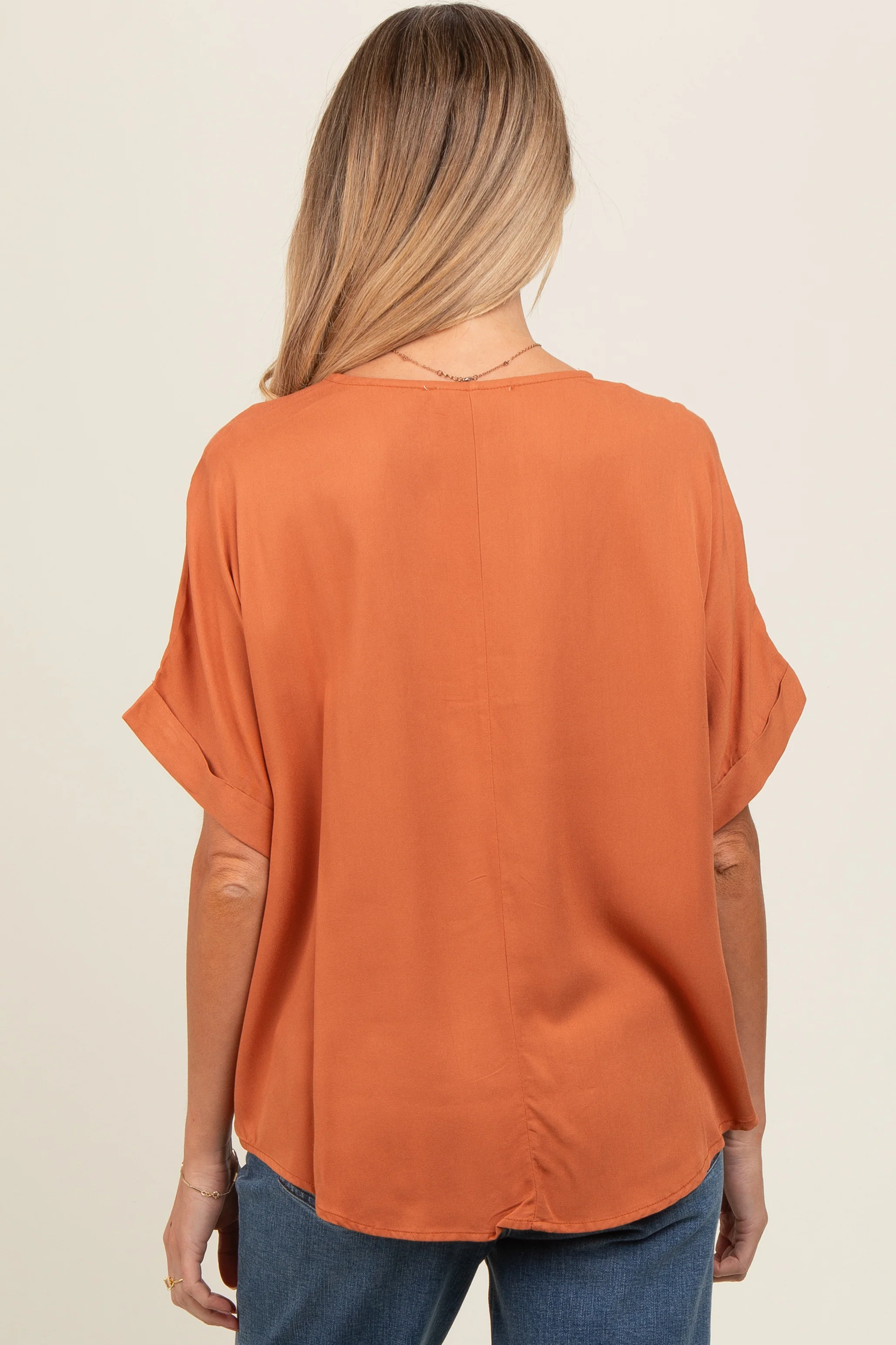 Orange V-Neck Pin-Tuck Detail Maternity Top - Image 3