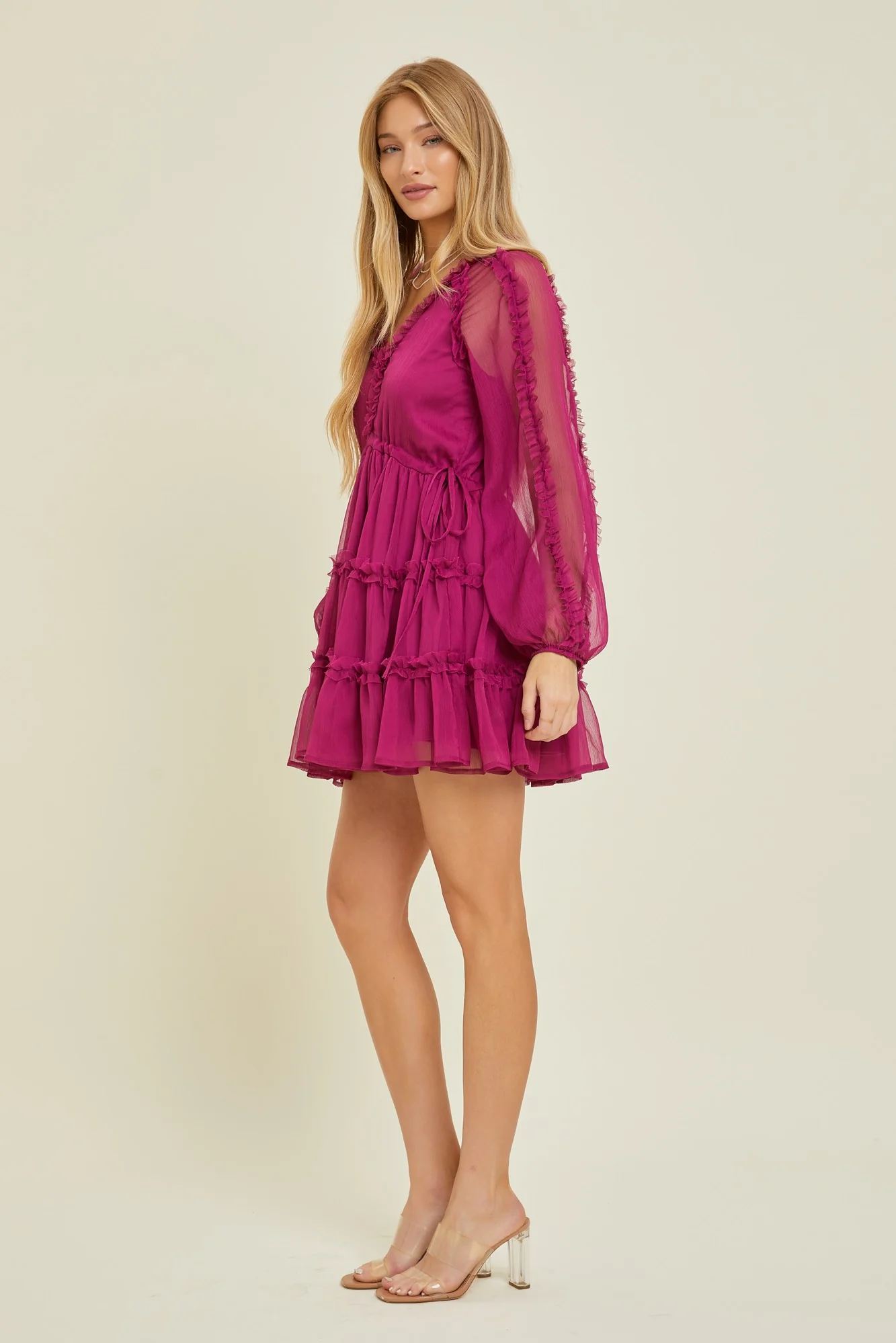 Orchid V-Neck Long Sleeve Mini Dress - Image 3