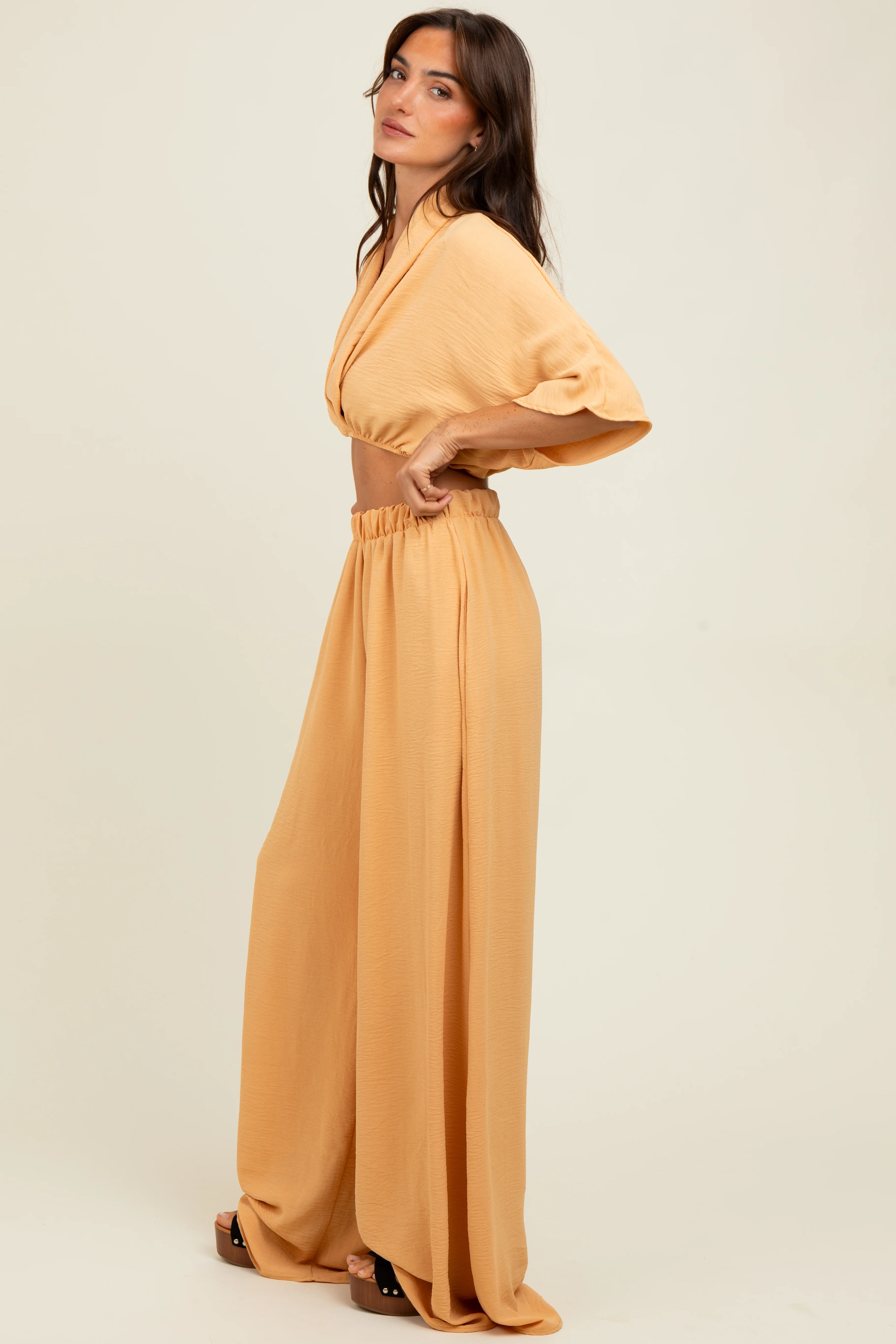 Peach Crop Blouse Wide Leg Pant Set - Image 3