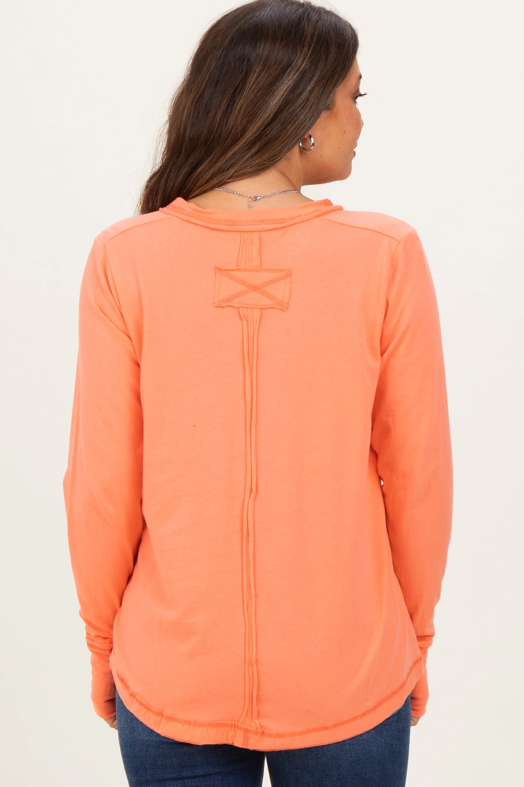 Peach Long Sleeve Exposed Seam Maternity Top - Image 4