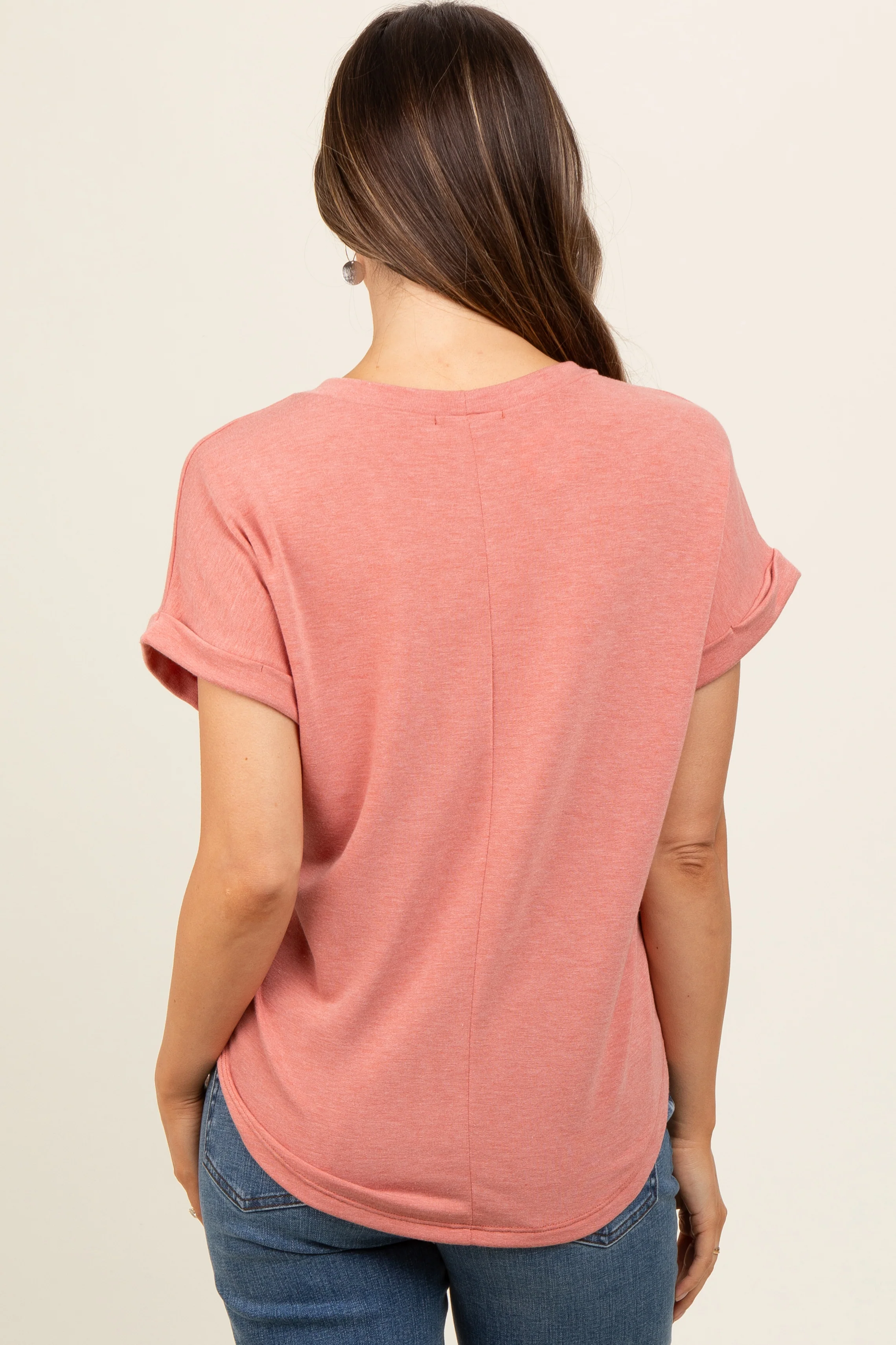 Peach Short Sleeve Terry Maternity Top - Image 4