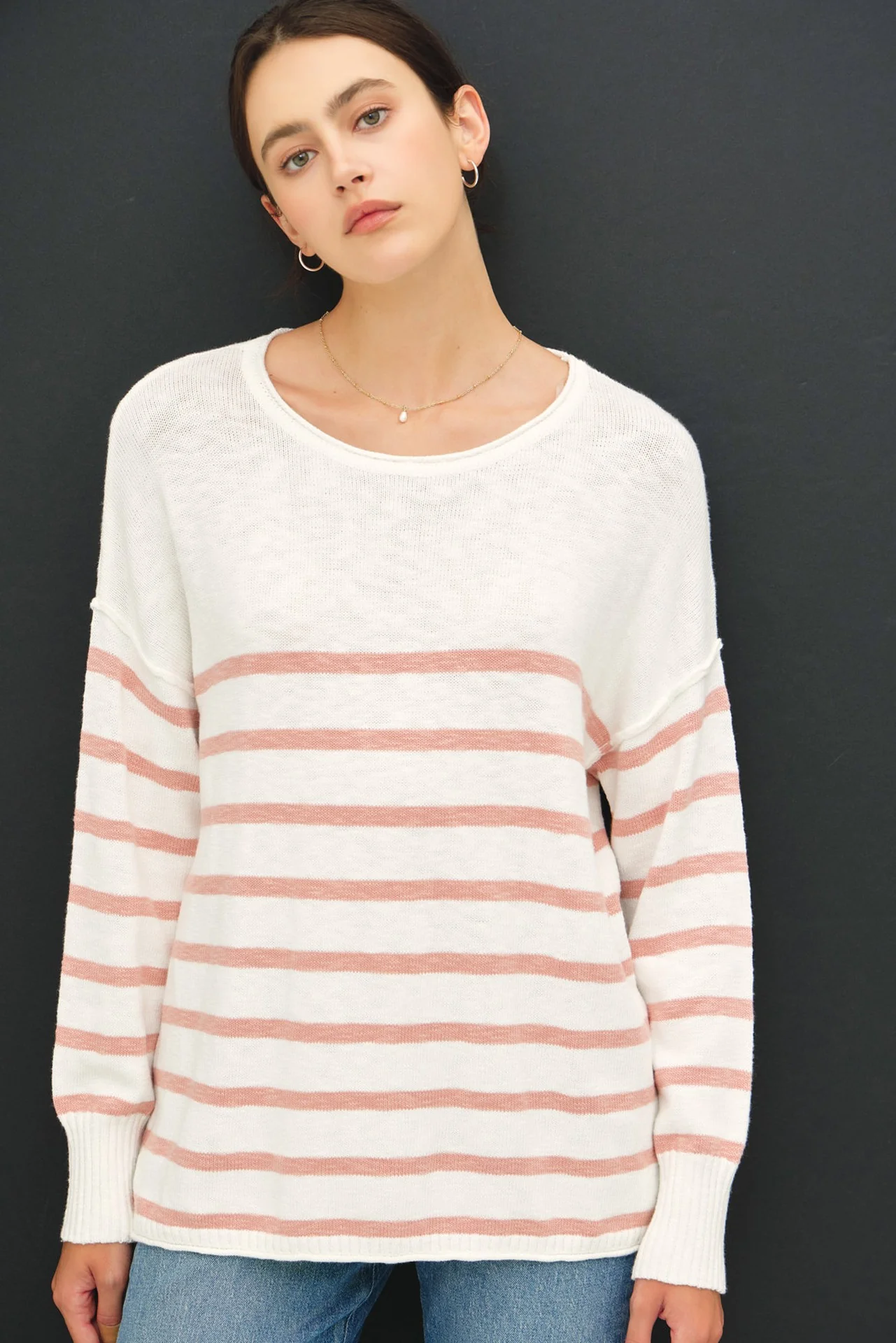 Peach Striped Cuff Maternity Sweater - Image 5
