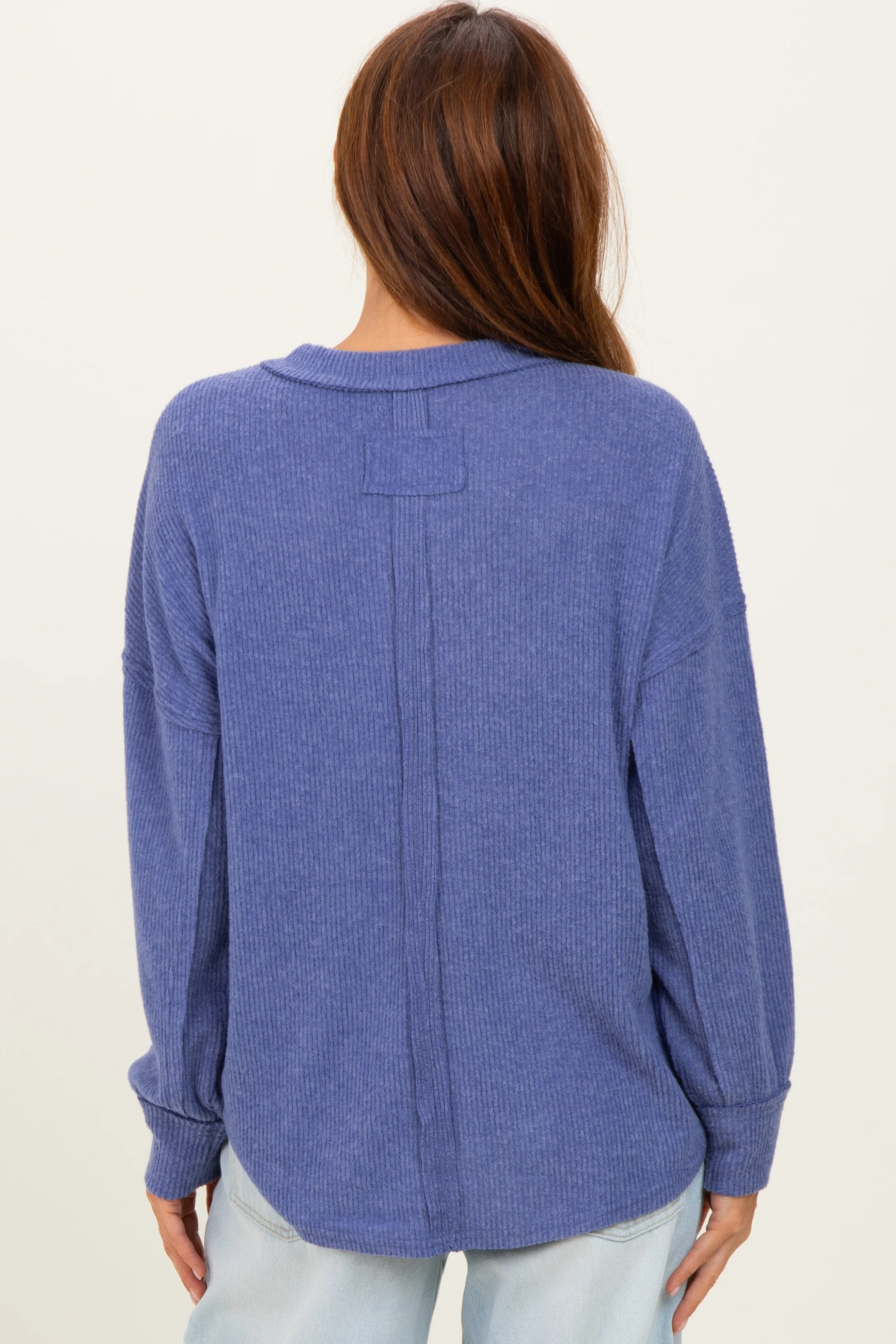 Periwinkle Brushed Ribbed Knit Pullover - Image 3