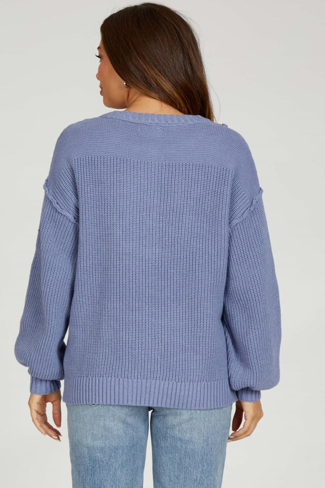 Periwinkle Front Button Knit Maternity Sweater - Image 3