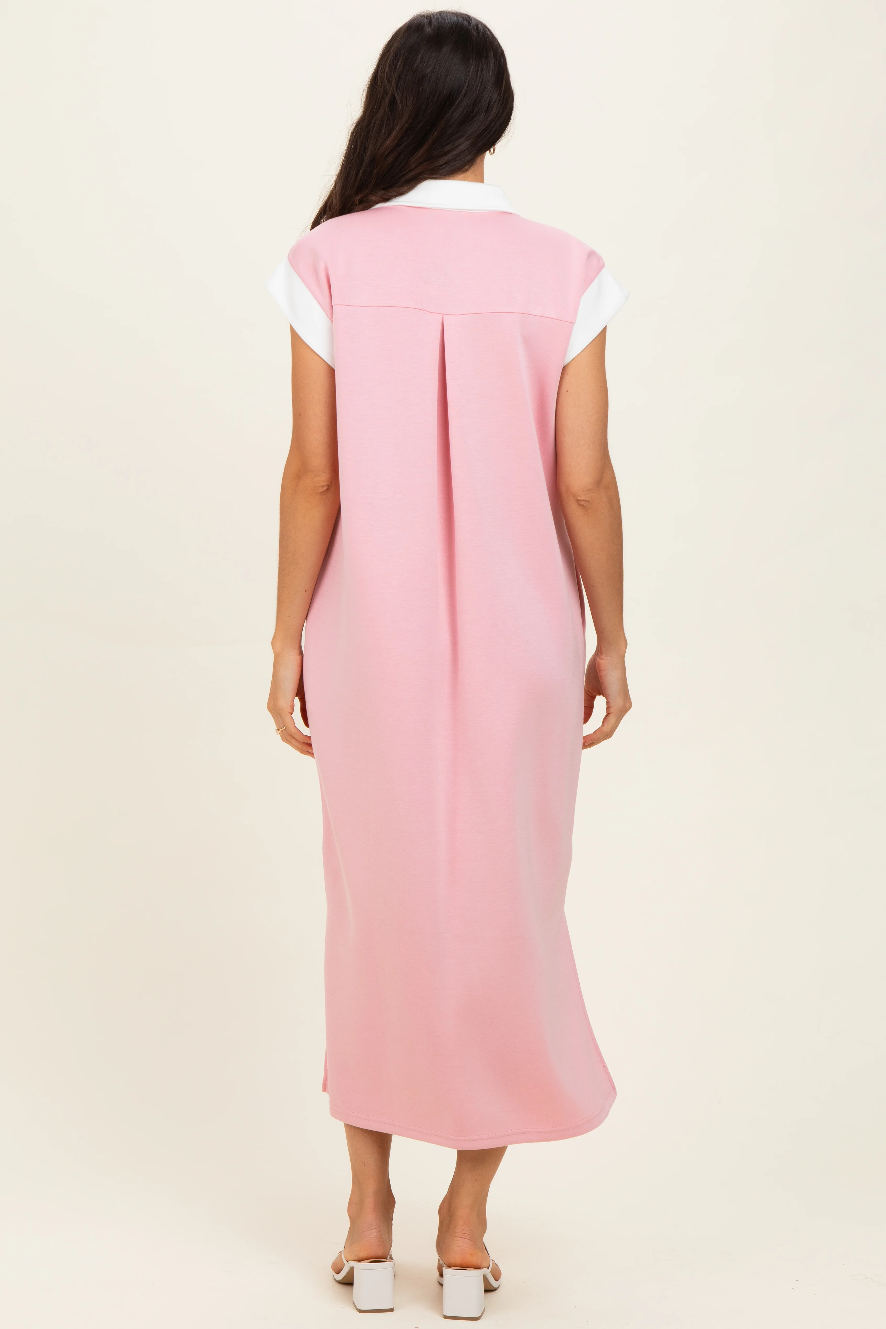 Pink Colorblock Polo Midi Dress - Image 3