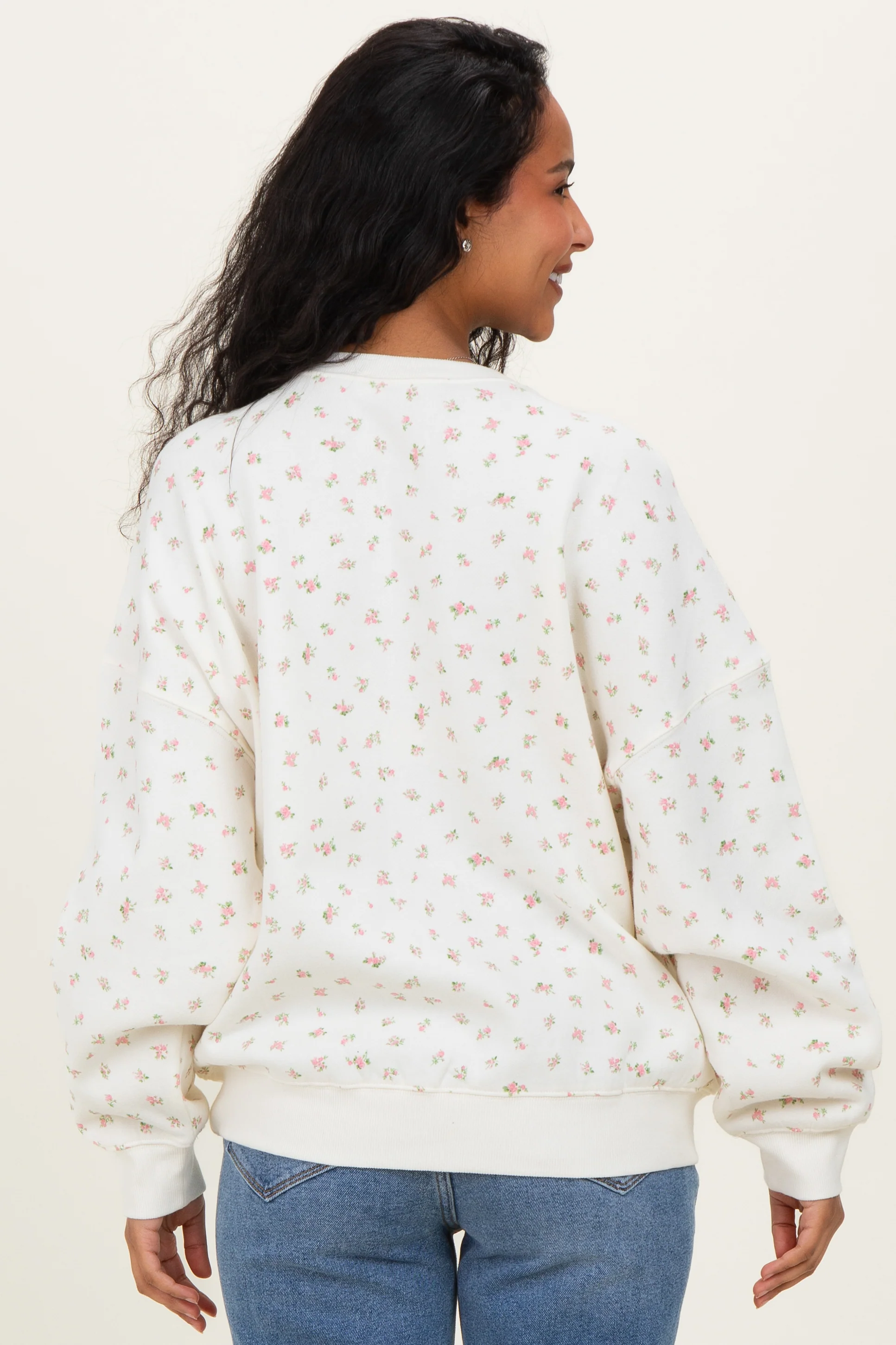 Pink Ditsy Floral Maternity Sweatshirt - Image 4