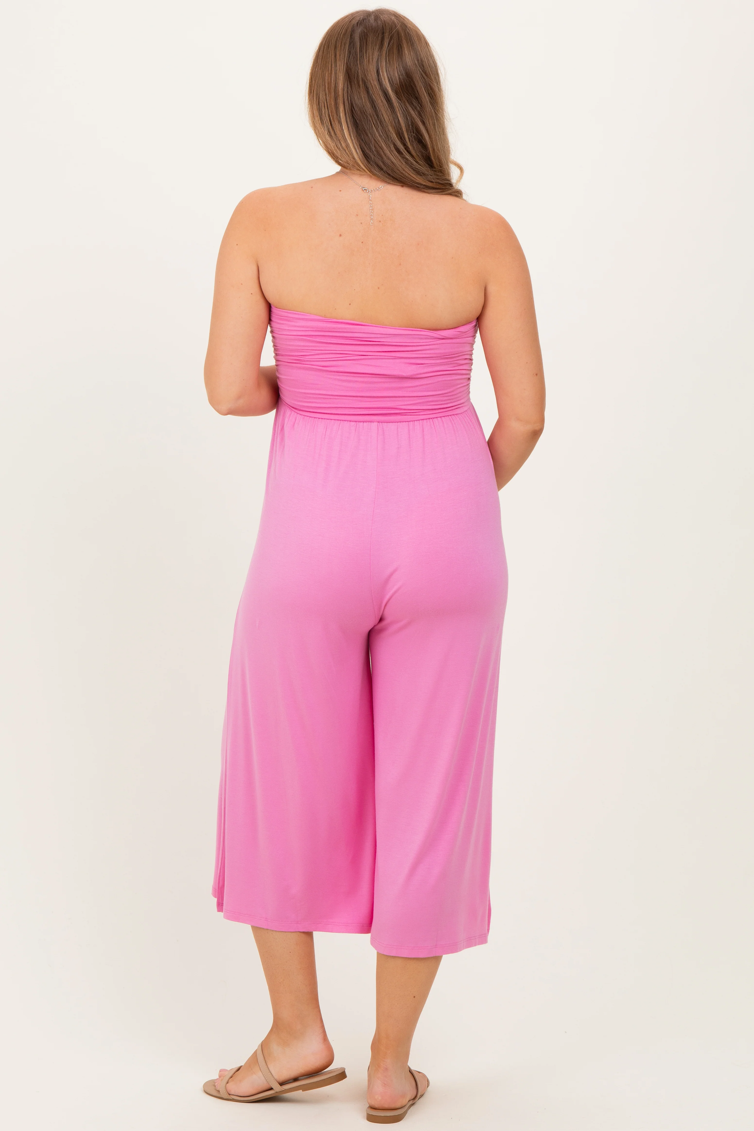 Pink Double Layered Strapless Tube Top Maternity Jumpsuit - Image 4