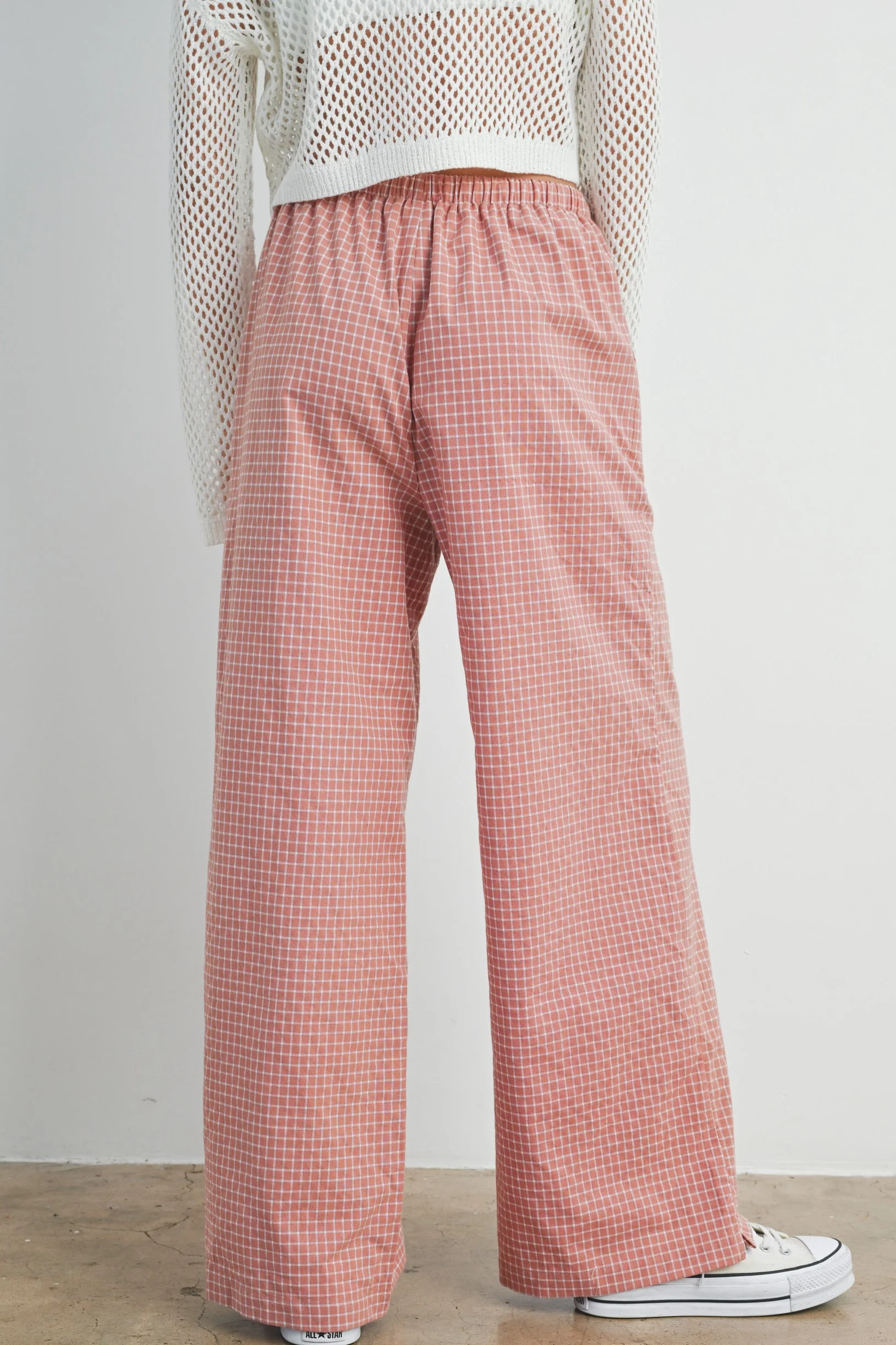 Pink Drawstring Checker Plaid Pants - Image 5