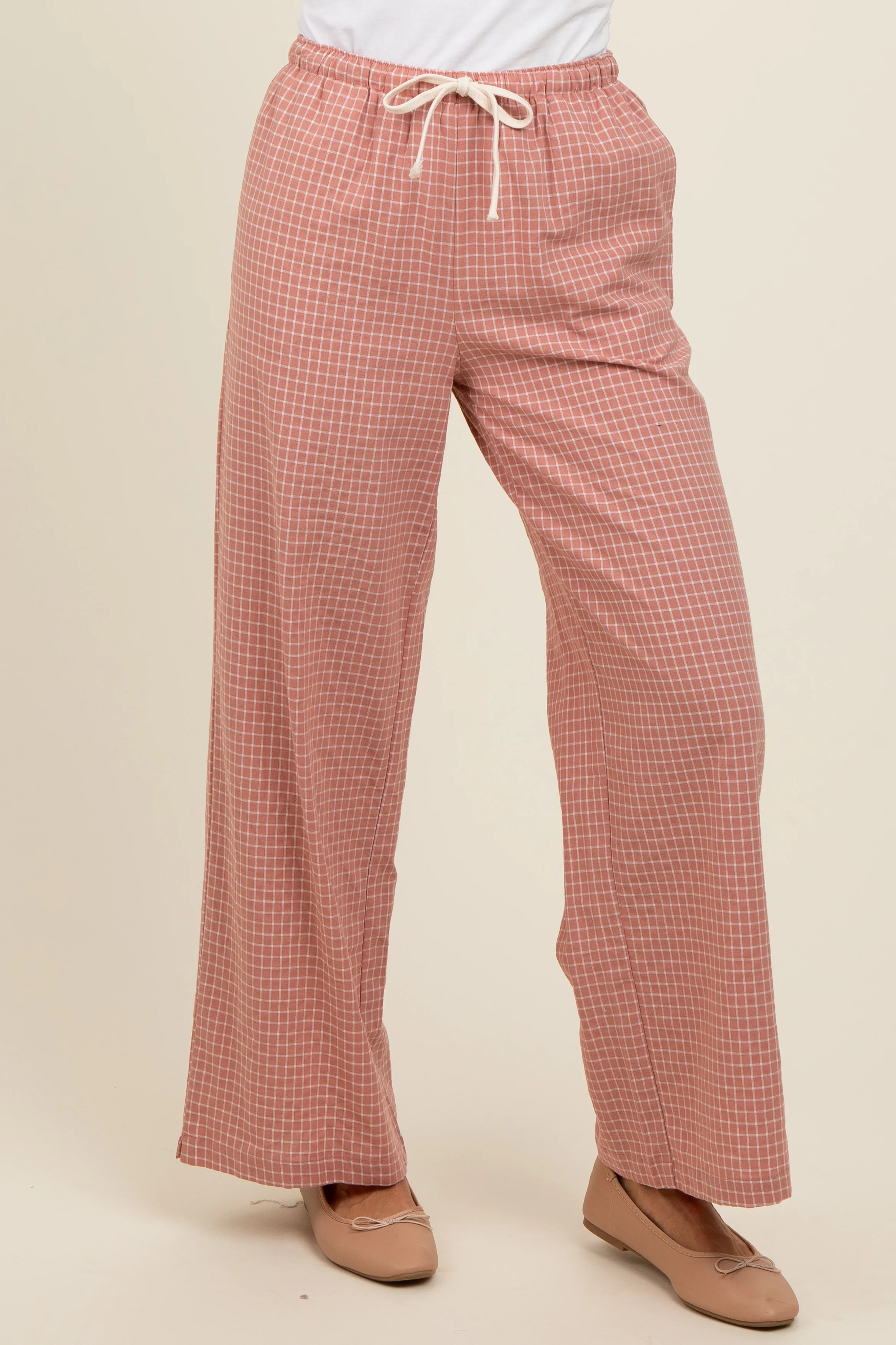 Pink Drawstring Checker Plaid Pants - Image 7