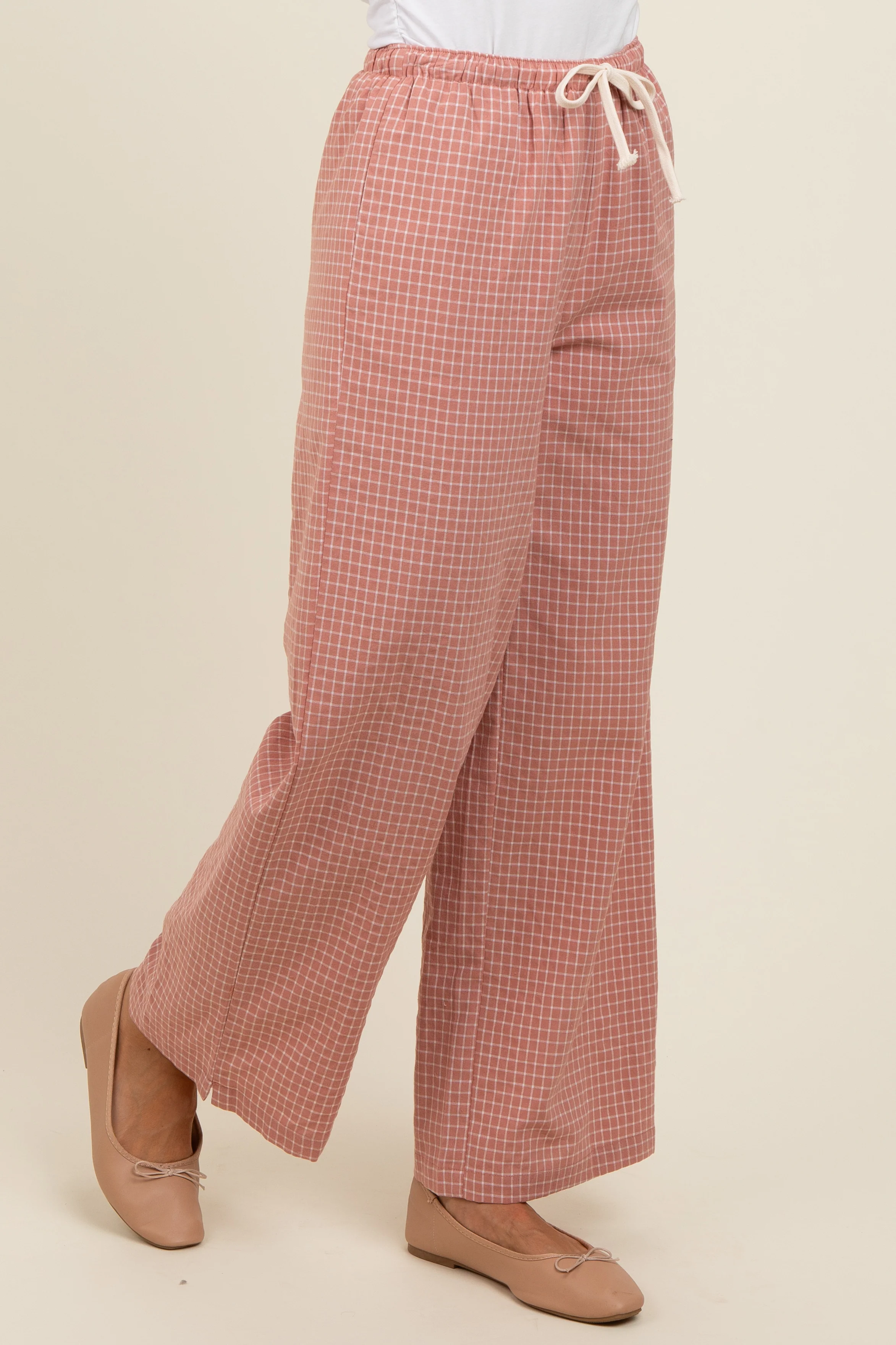 Pink Drawstring Checker Plaid Pants - Image 8