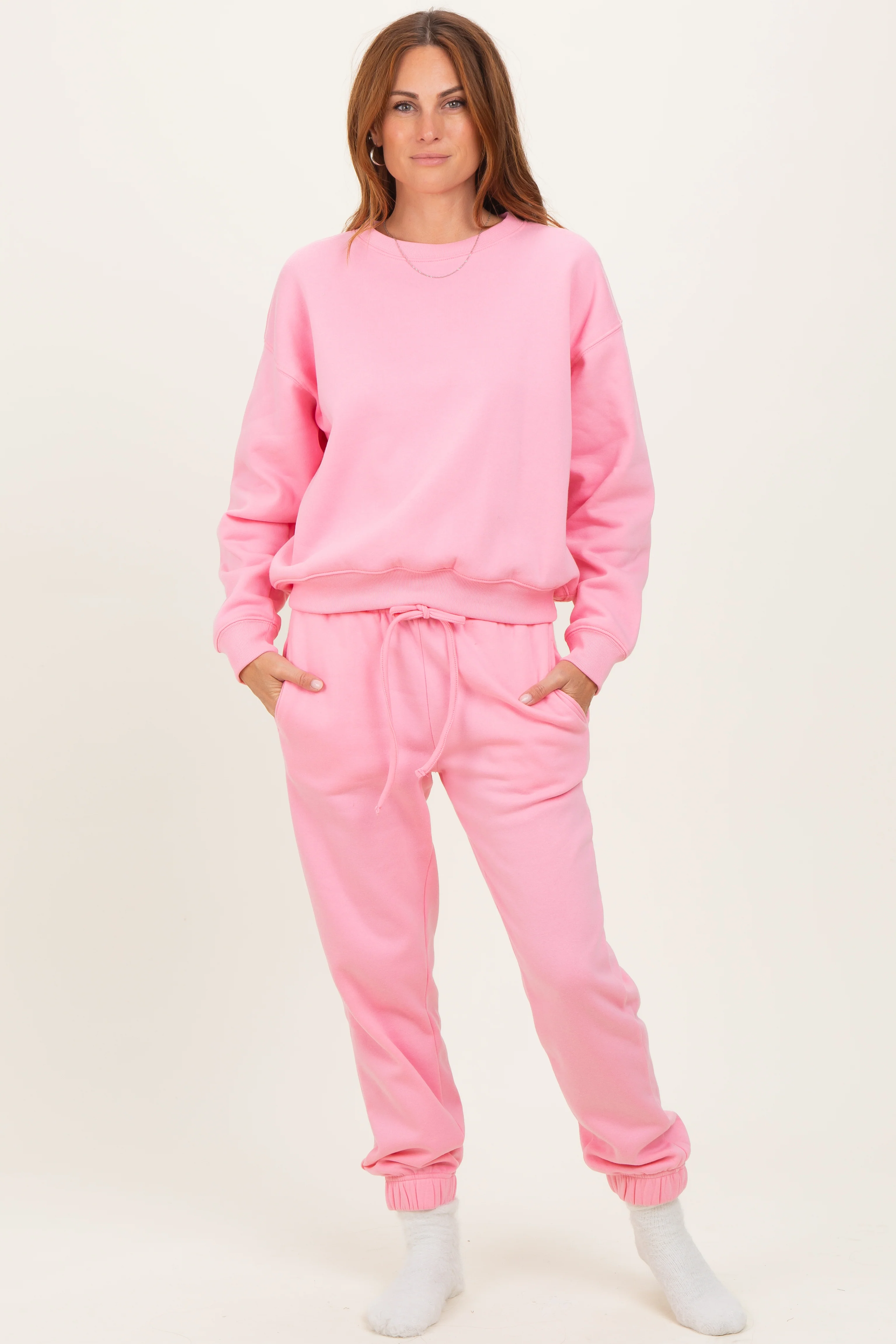 Pink Fleece Long Sleeve Maternity Pullover & Jogger Set - Image 5