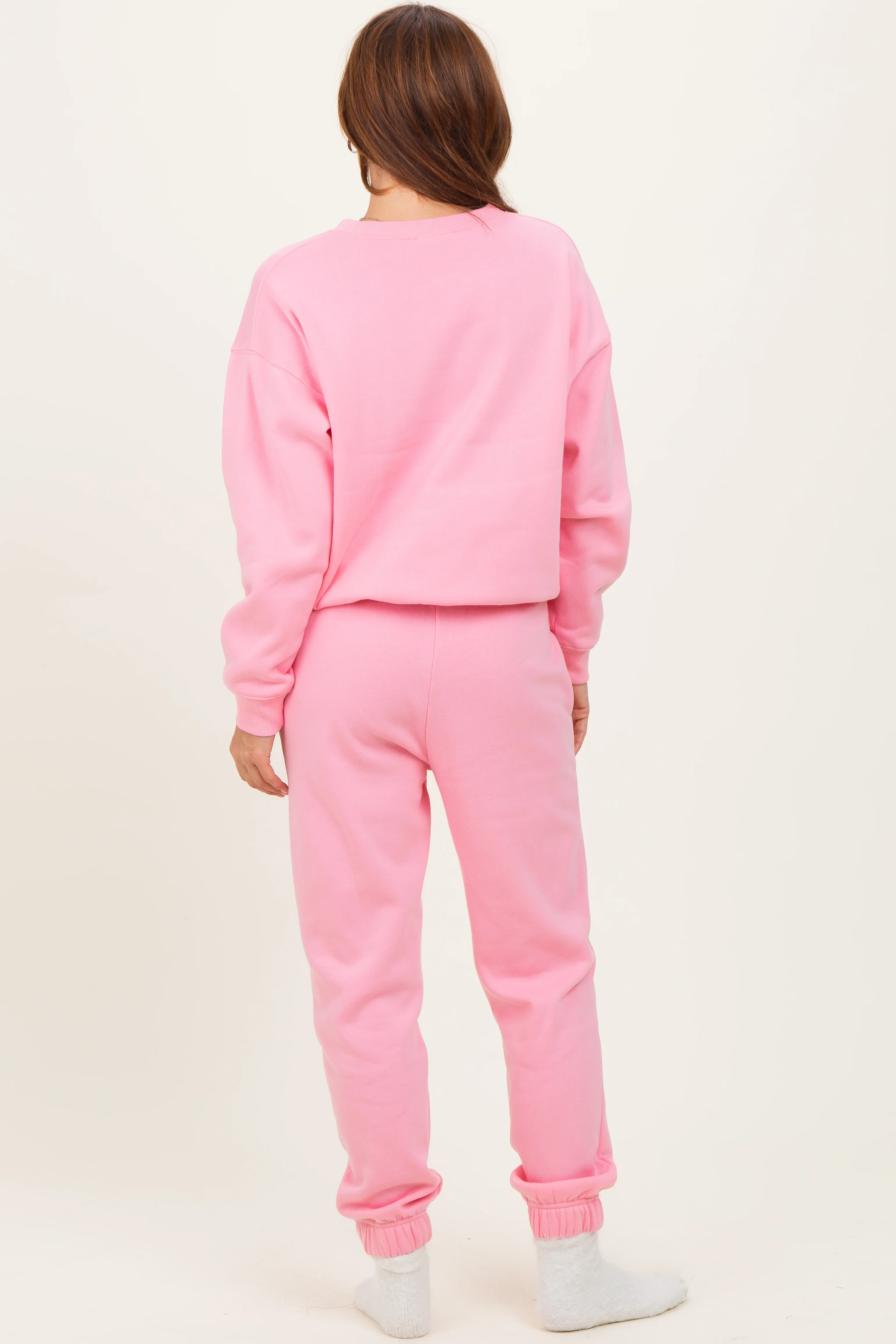 Pink Fleece Long Sleeve Pullover & Jogger Set - Image 4