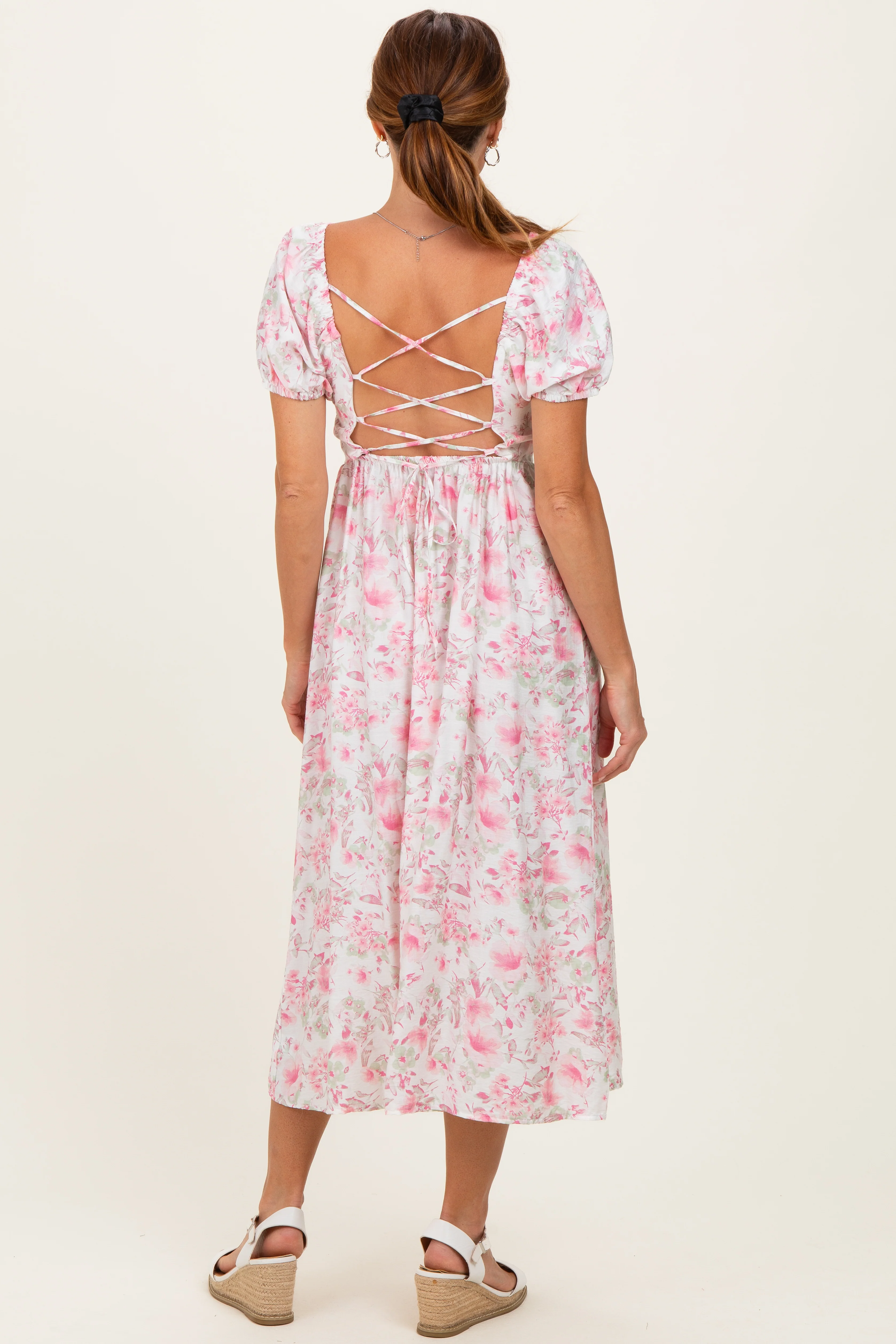 Pink Floral Crisscross Back Midi Dress - Image 3