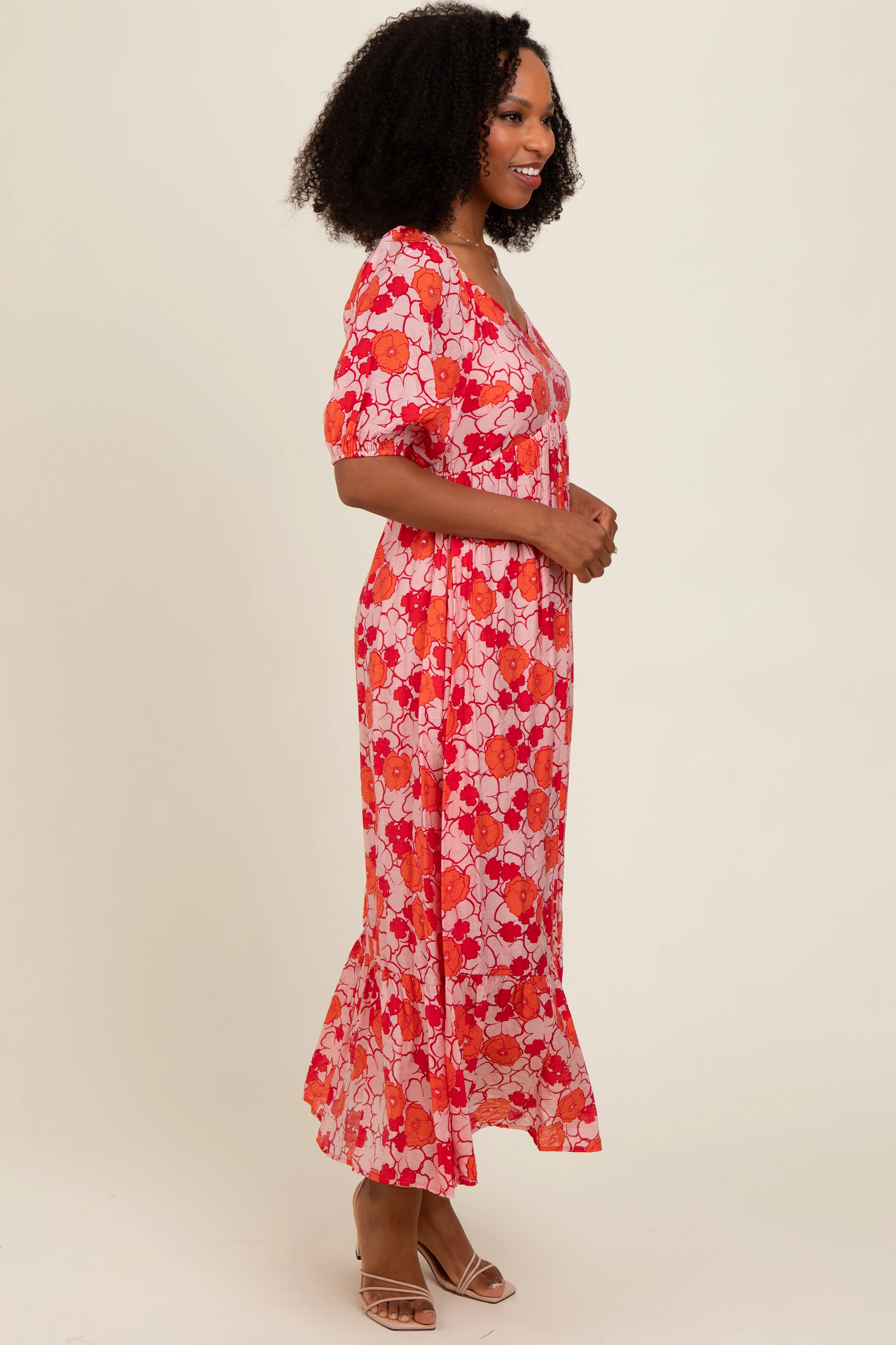 Pink Floral Midi Dress - Image 3