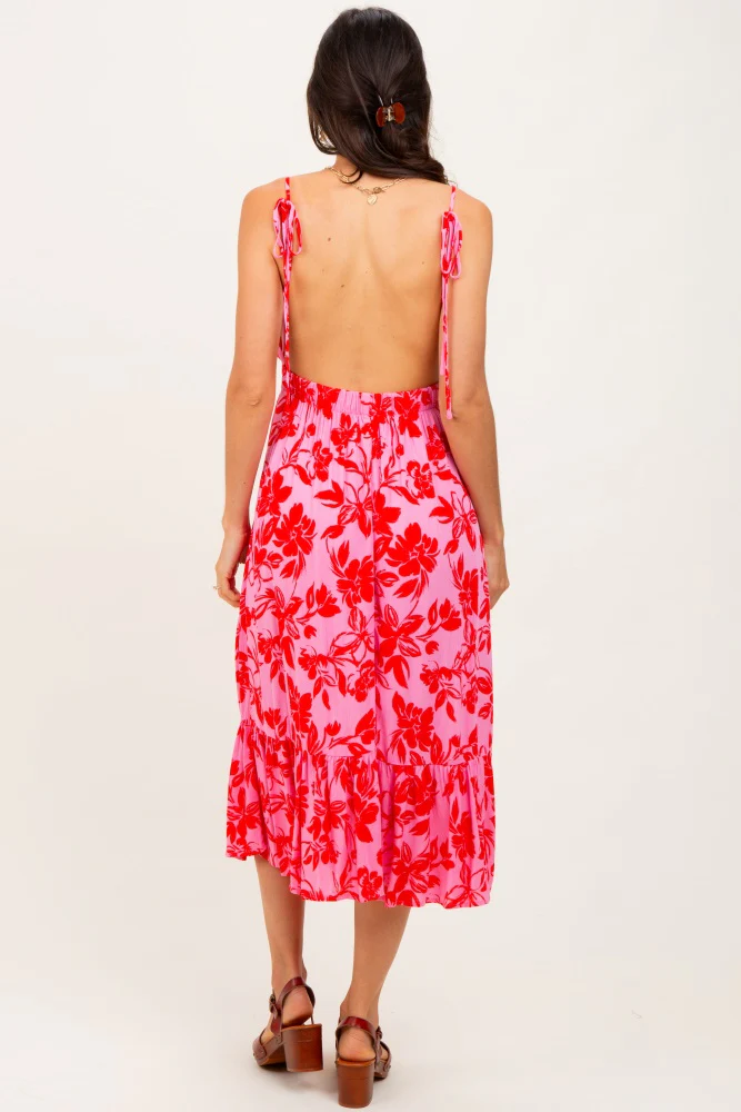Pink Floral Print Halter Dress - Image 4