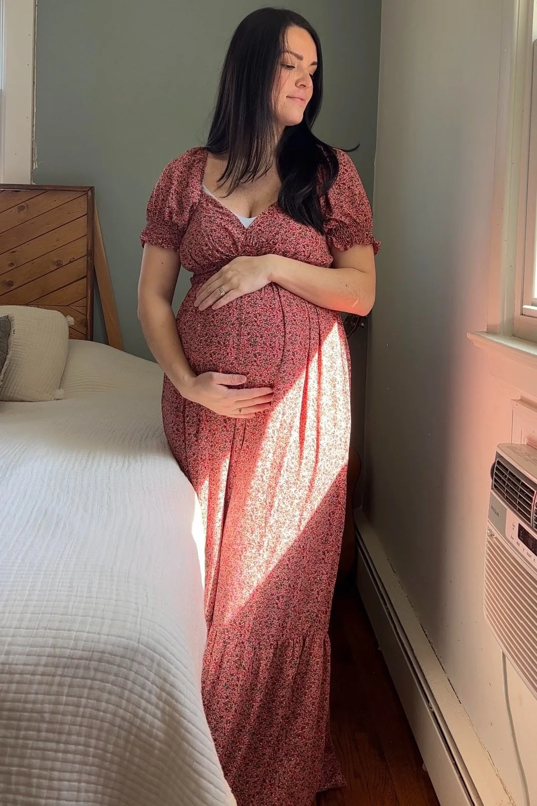 Pink Floral Puff Sleeve Maternity Maxi Dress - Image 12