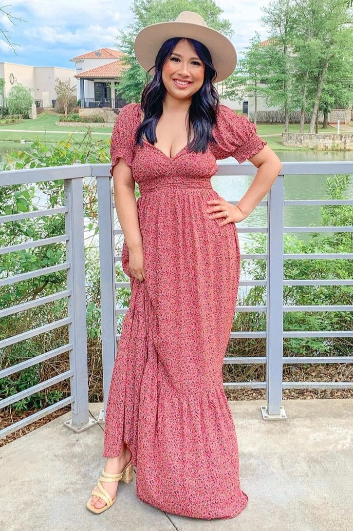 Pink Floral Puff Sleeve Maxi Dress - Image 6