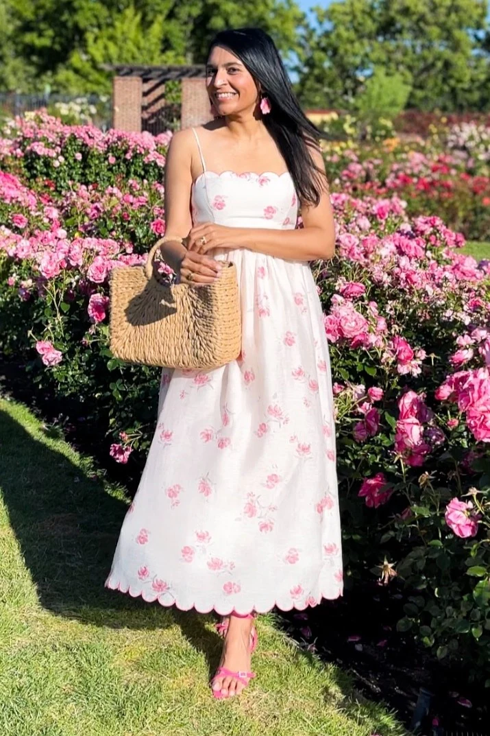 Pink Floral Scallop Edge Back Cutout Maxi Dress - Image 2