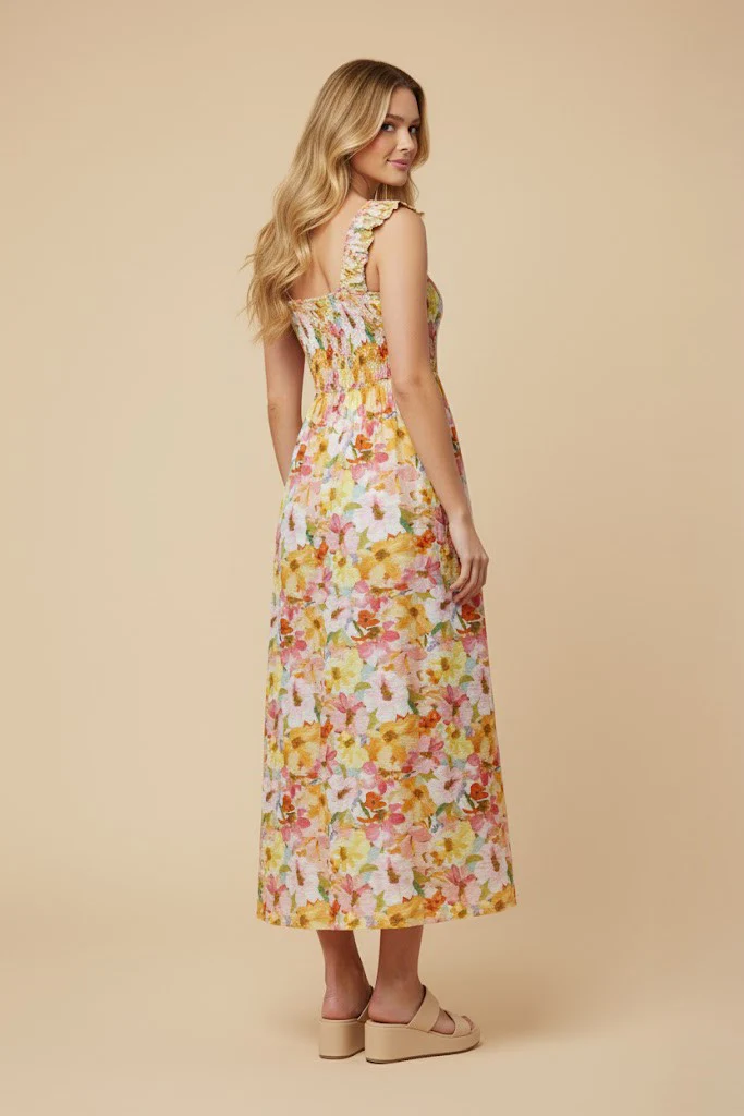 Pink Floral Smocked Sleeveless Maxi Dress - Image 3