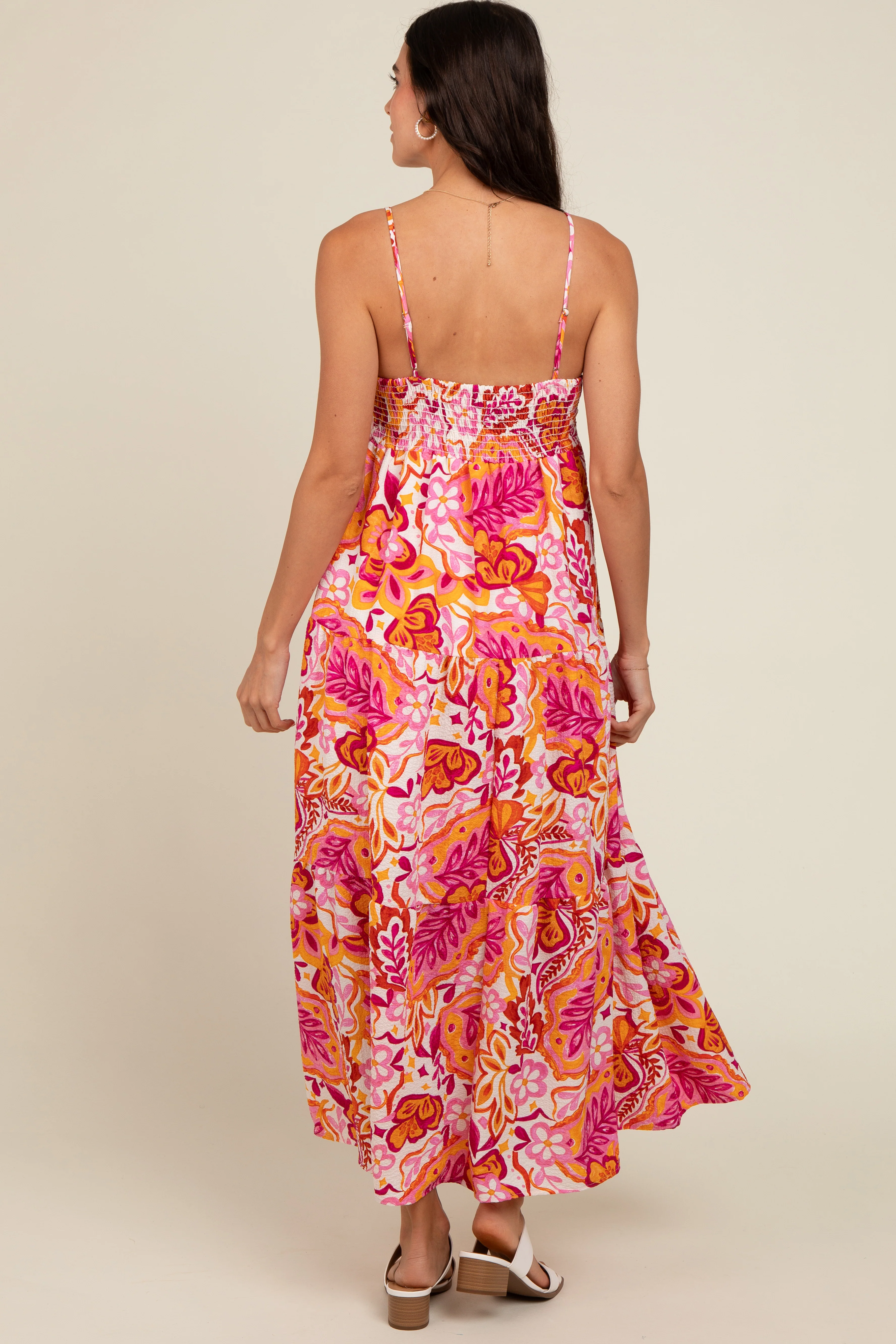 Pink Floral Tiered Maxi Dress - Image 3
