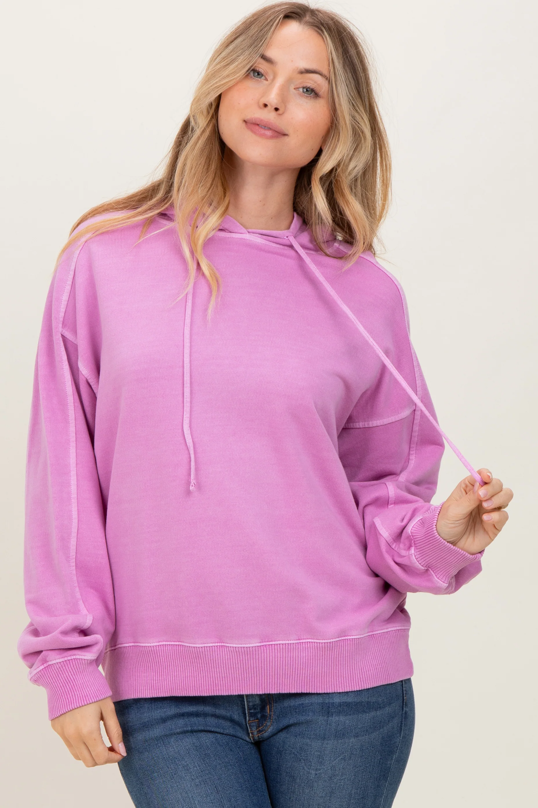 Pink French Terry Hooded Maternity Sweatshirt - Image 5