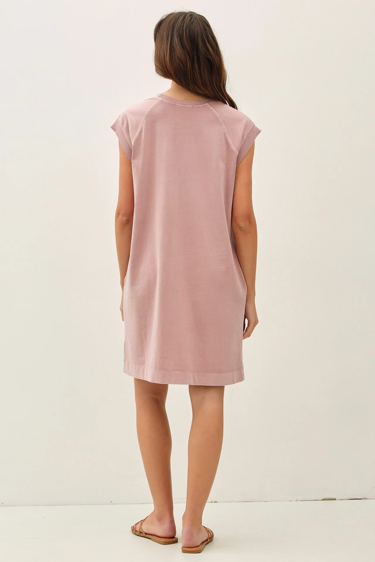 Pink Garment Washed Casual Capped Sleeve Dress - Image 4