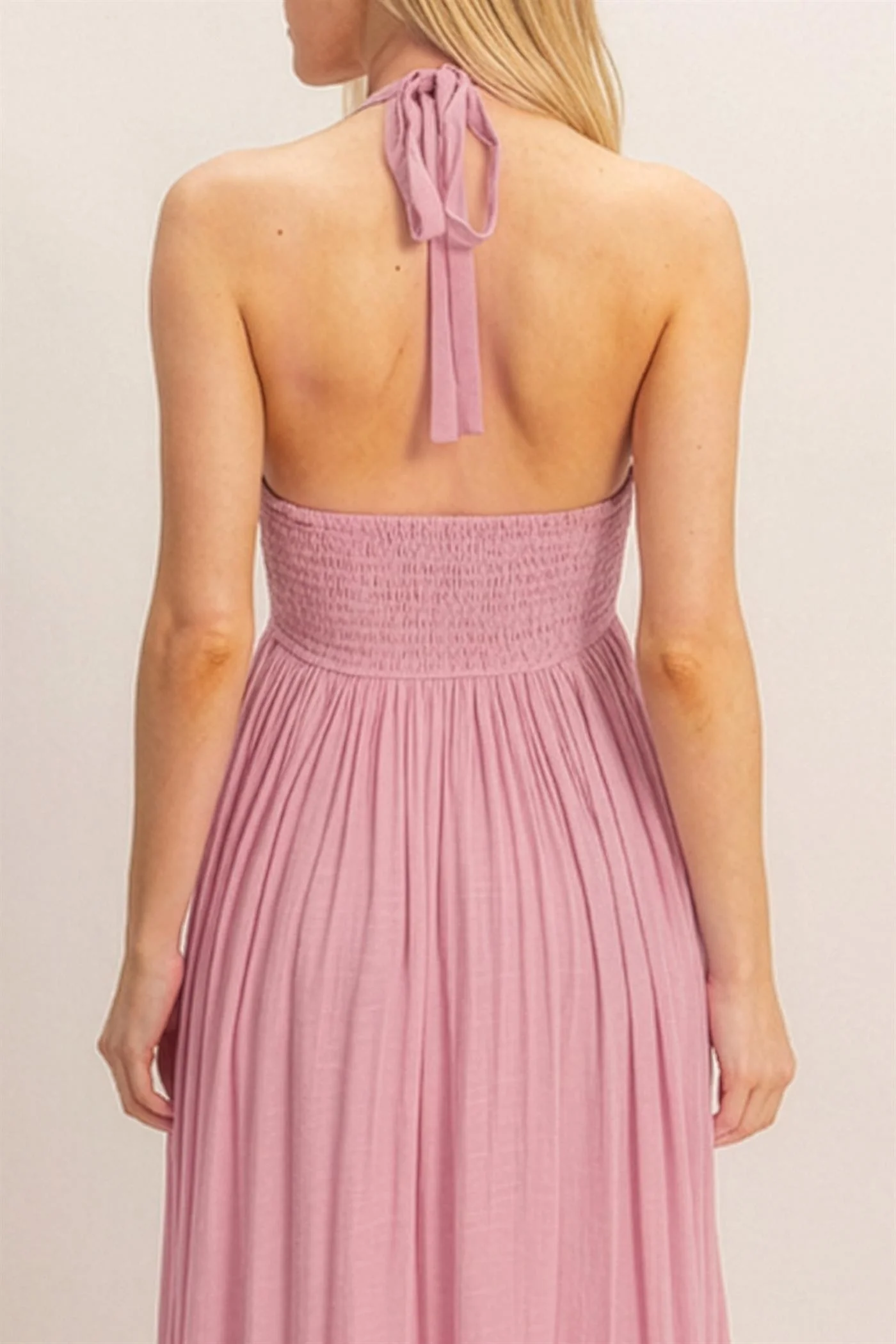 Pink Halter Neck Smocked Maxi Dress - Image 4