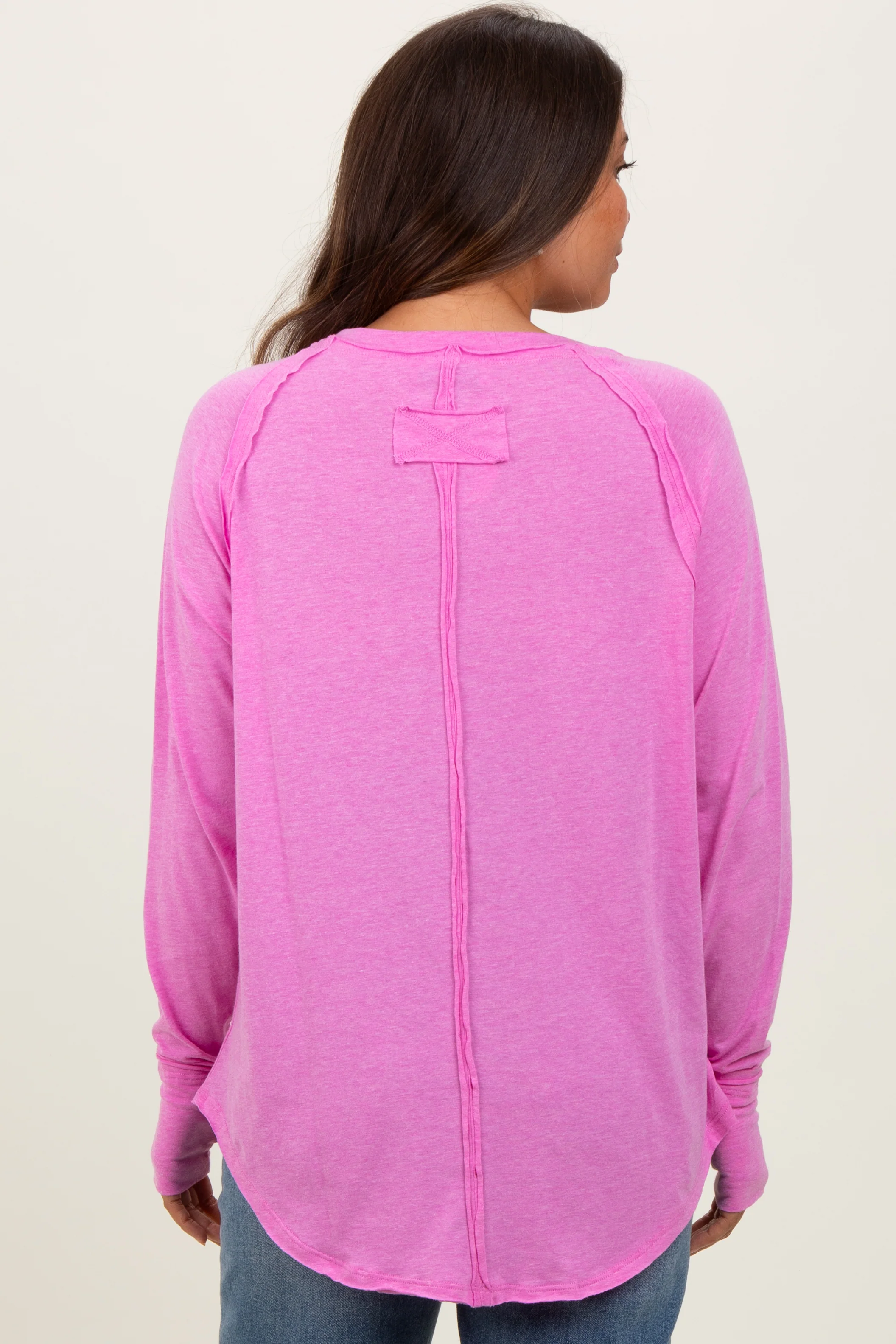 Pink Heather Exposed Seam Long Sleeve Maternity Top - Image 4