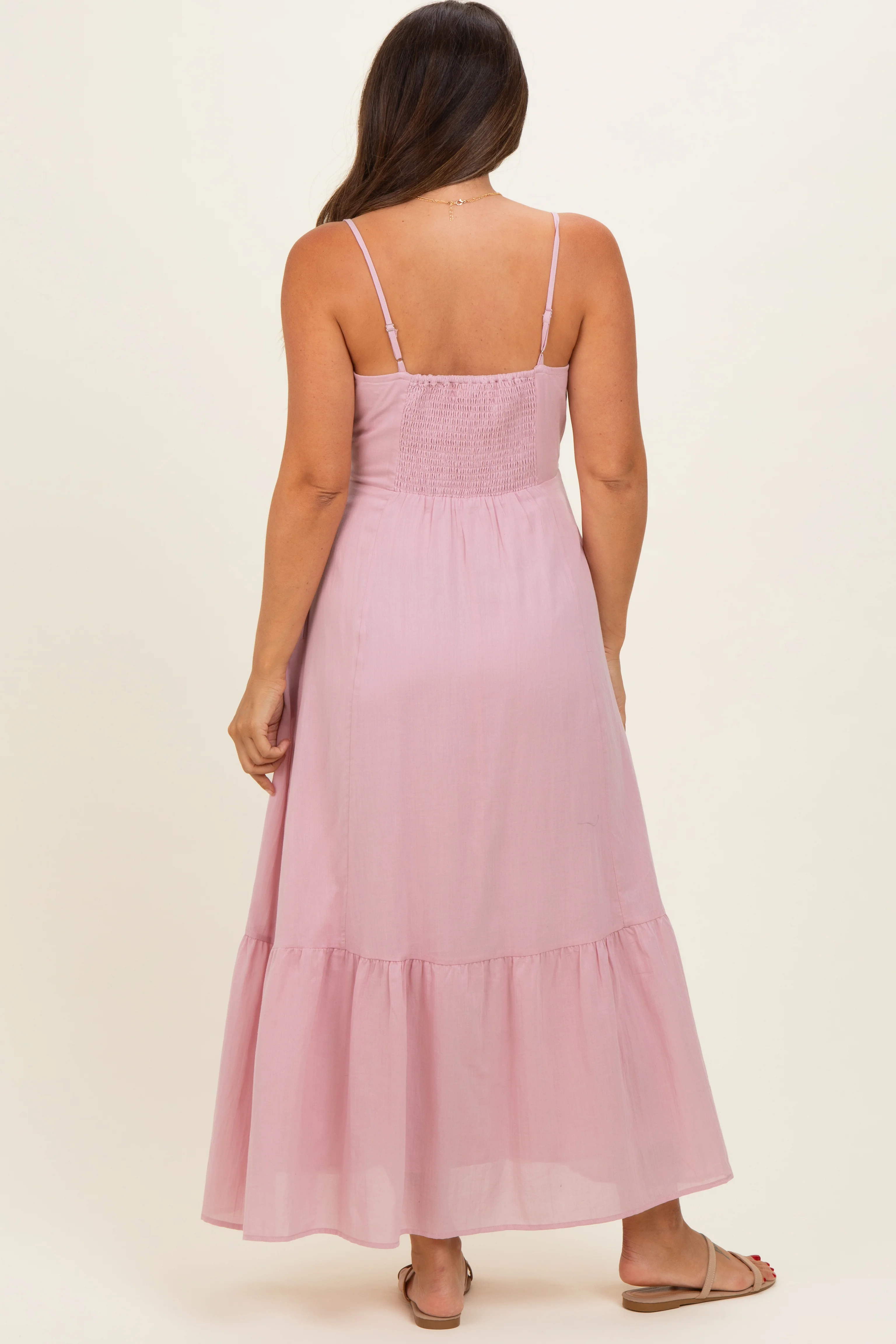 Pink Lace Accent Maternity Maxi Dress - Image 3