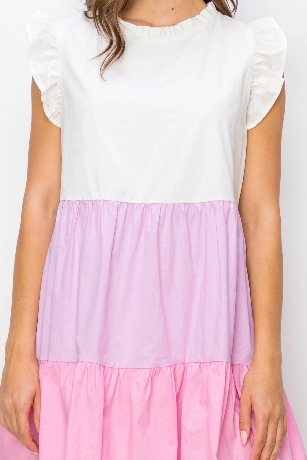 Pink Multi Poplin Color Block Mini Dress - Image 4