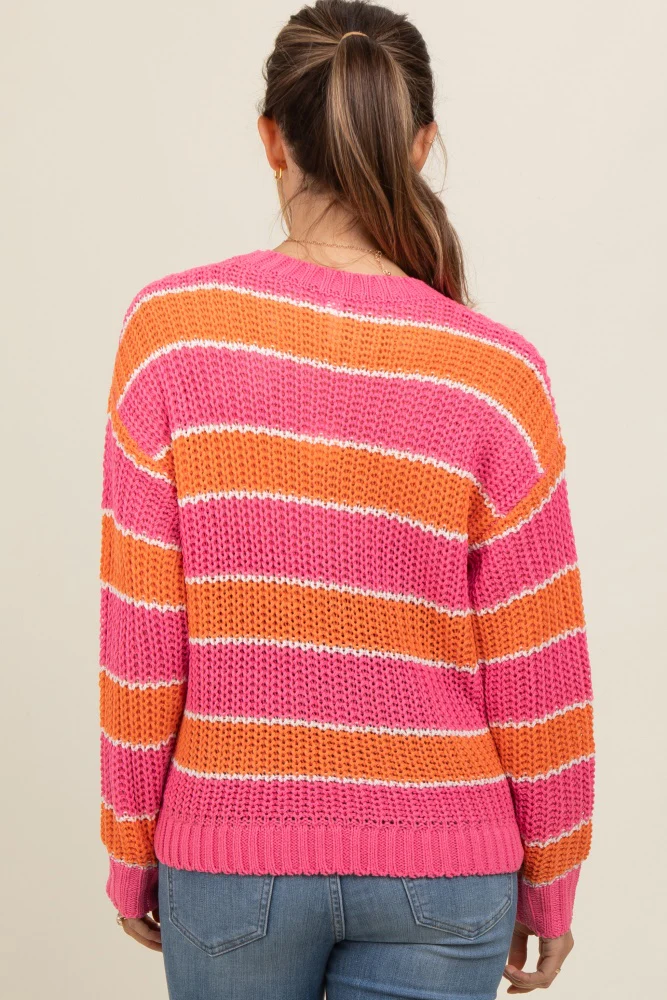 Pink Multi-Striped Maternity Sweater - Image 4