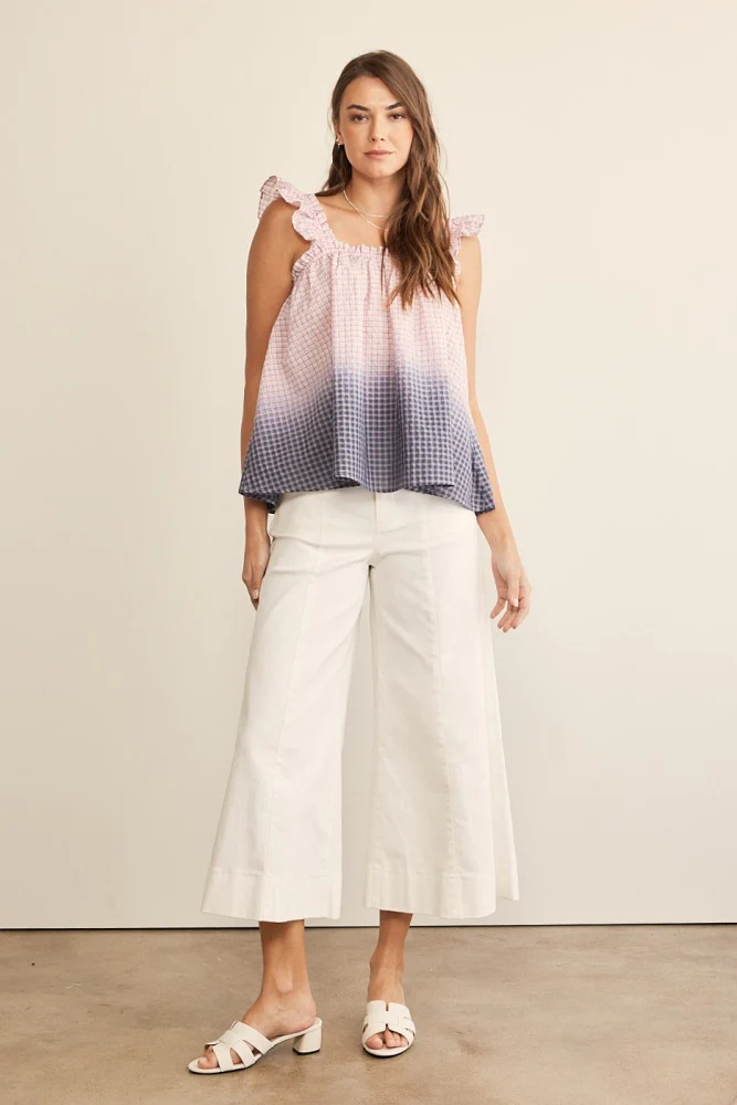 Pink Navy Ombre Plaid Ruffle Sleeve Top - Image 4
