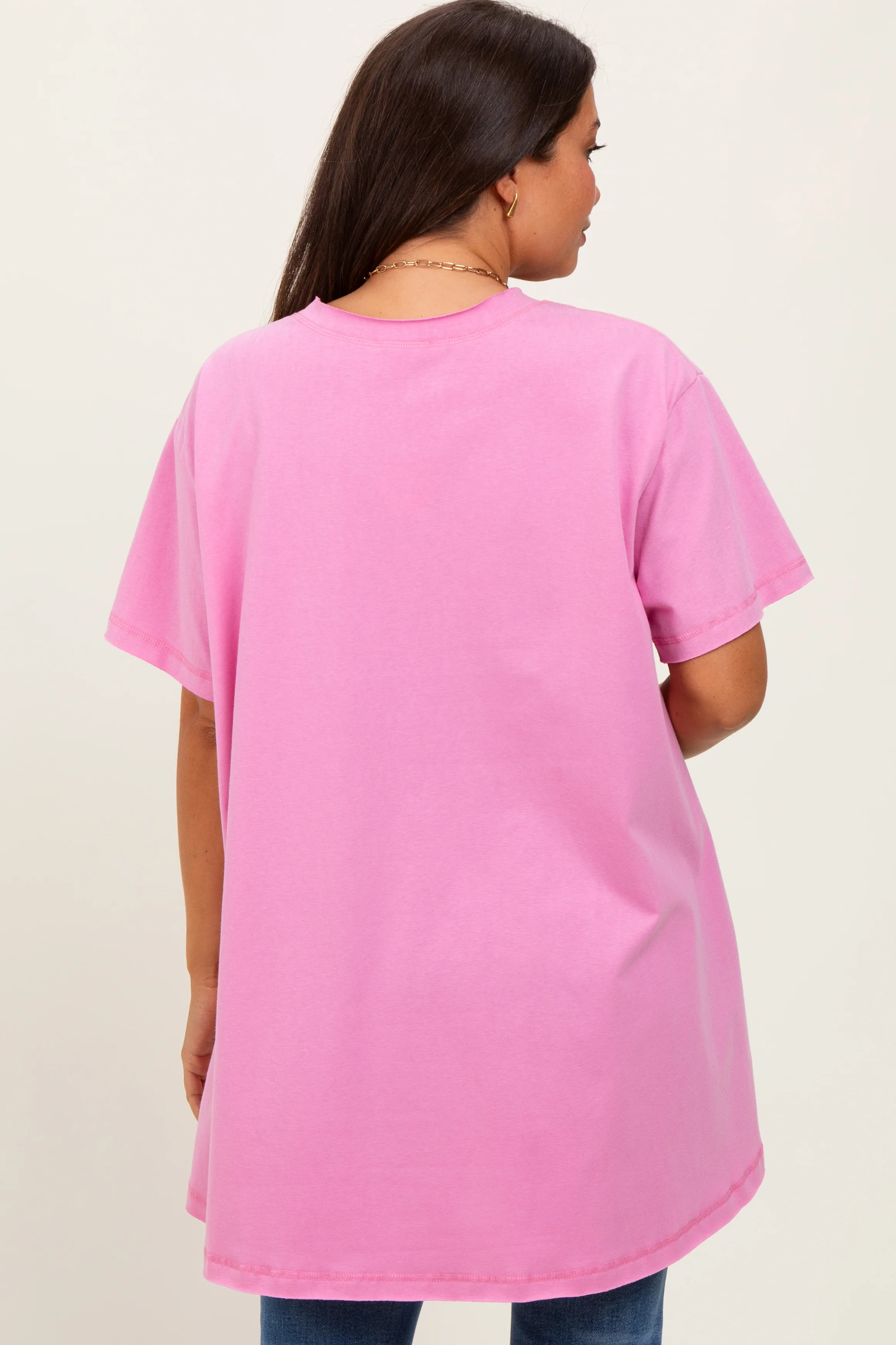 Pink Oversized Cut Hem Maternity Short Sleeve T-Shirt - Image 4