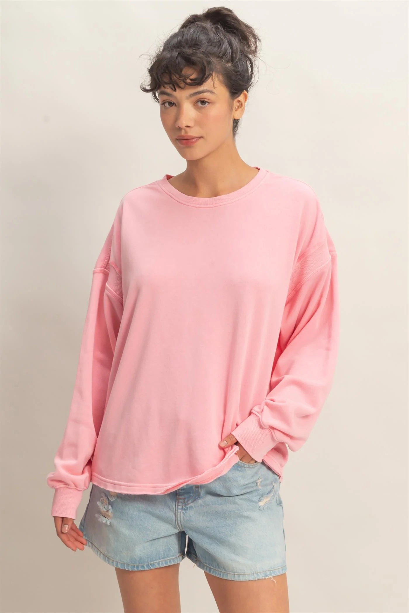 Pink Oversized Cutout Back Maternity Sweatshirt - Image 6