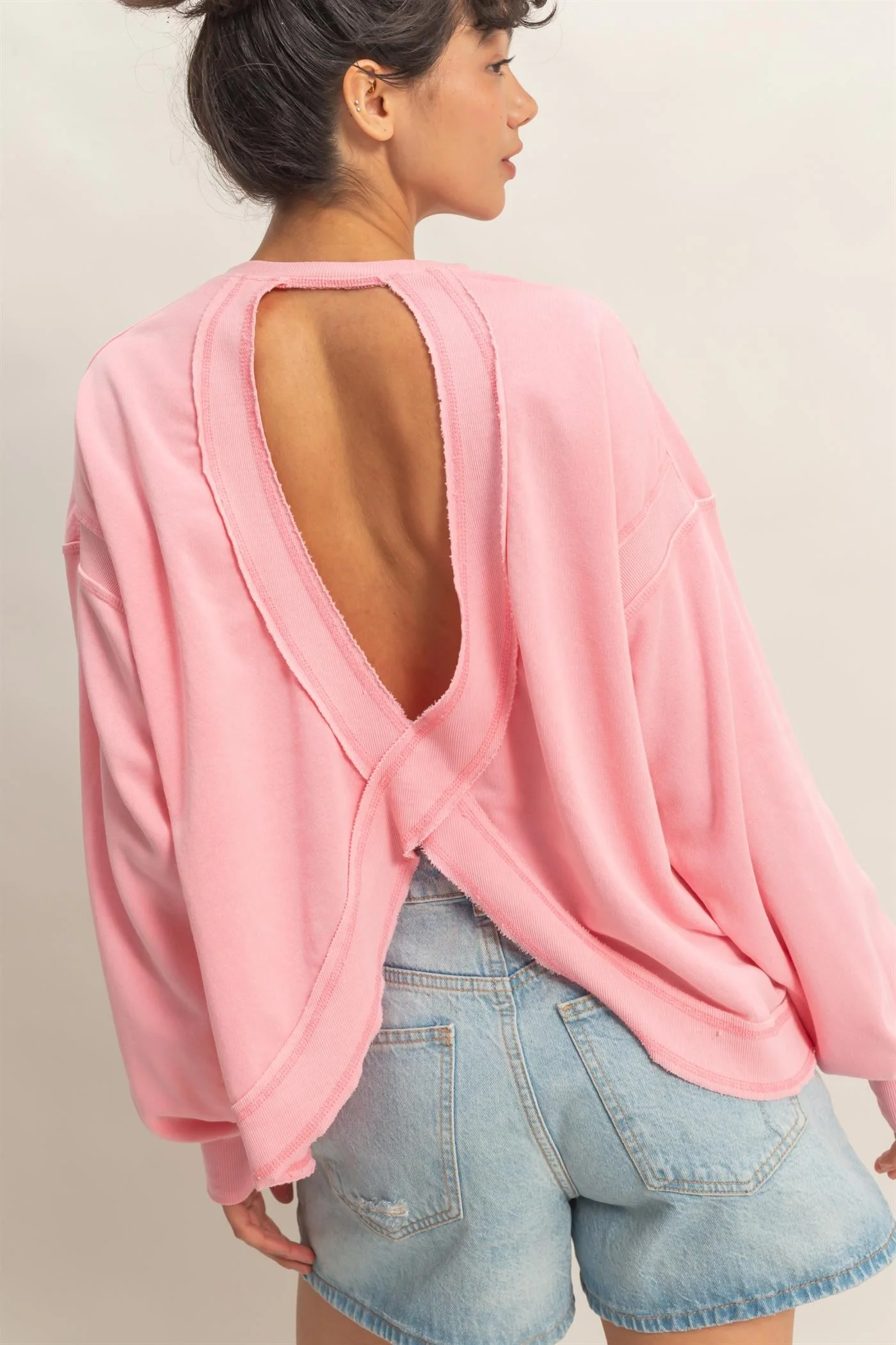 Pink Oversized Cutout Back Sweatshirt - Image 3