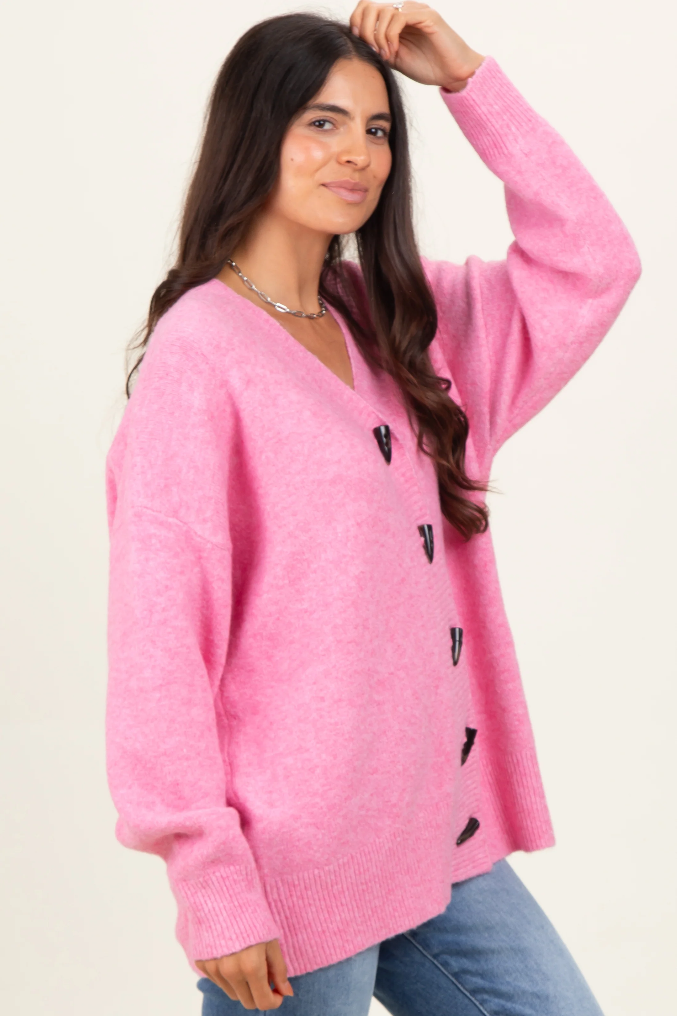 Pink Oversized Toggle Button Cardigan - Image 5