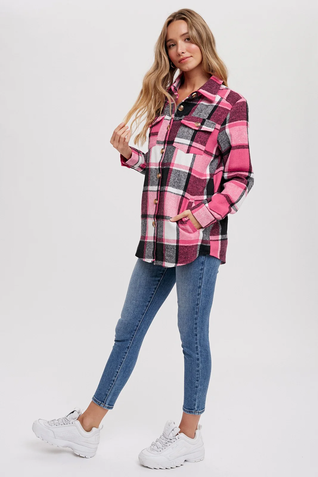 Pink Plaid Shirt Jacket - Image 4