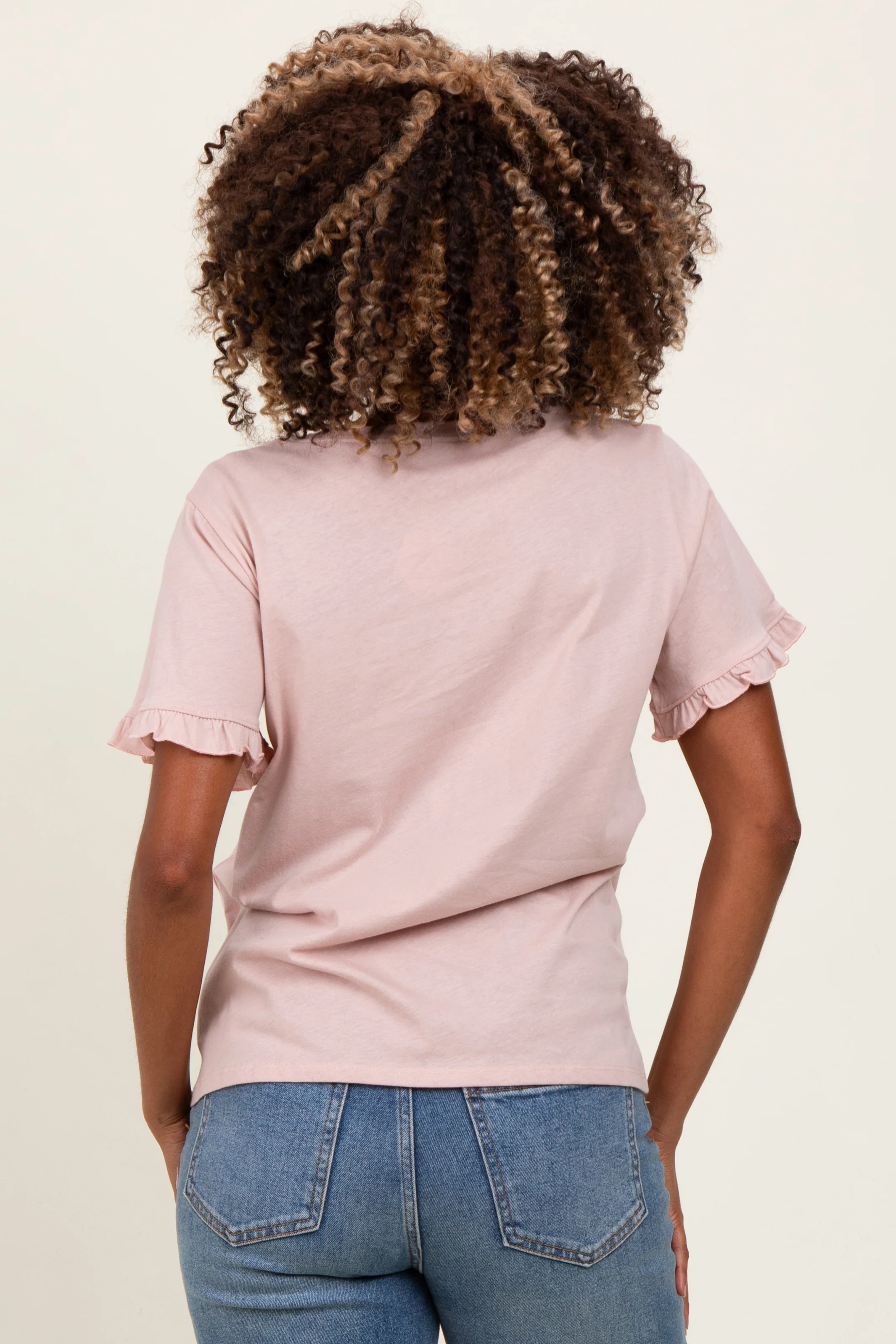 Pink Ruffle Trim Short Sleeve Maternity T-Shirt - Image 4