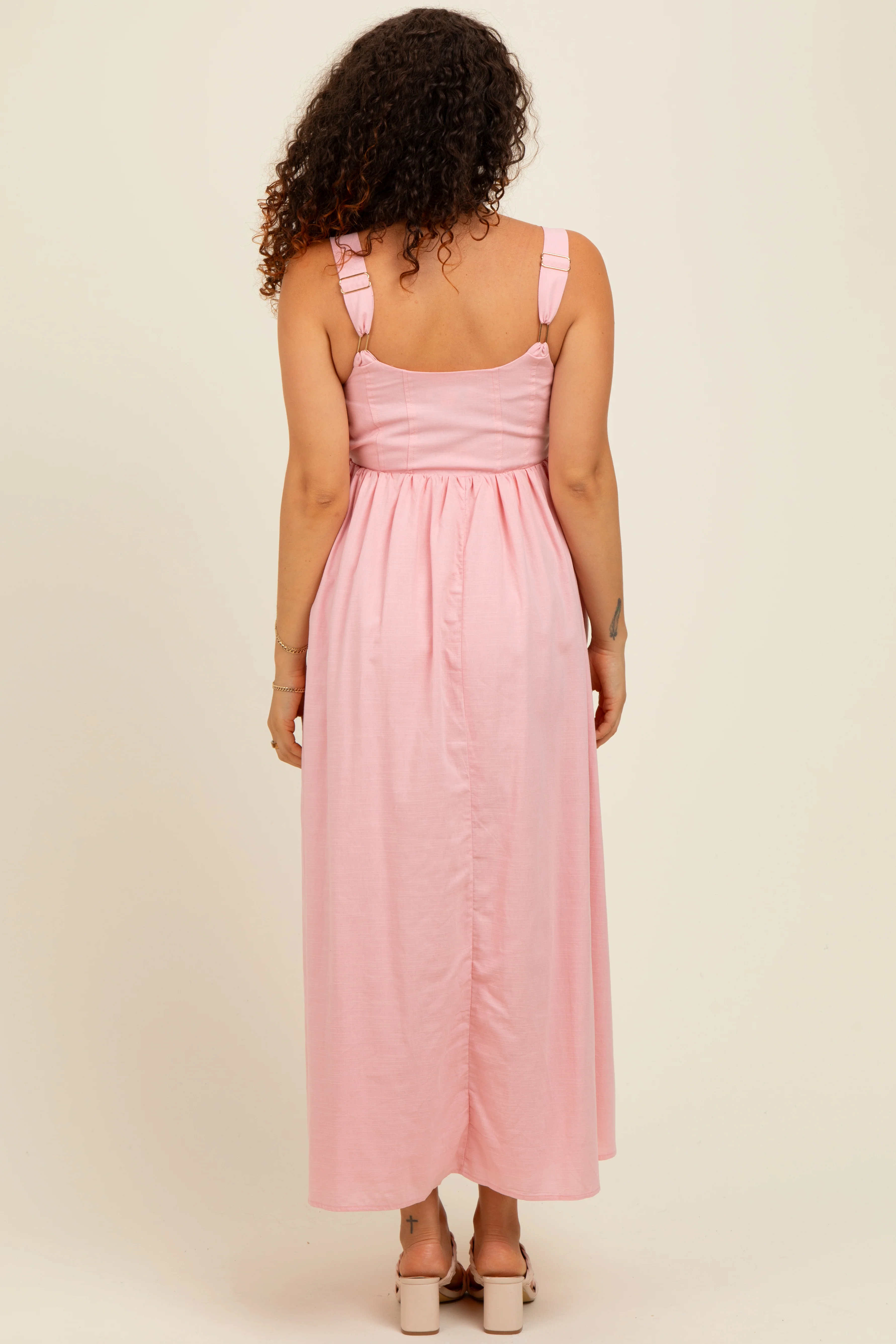 Pink Square Neck Fit And Flare Maternity Midi Dress - Image 3