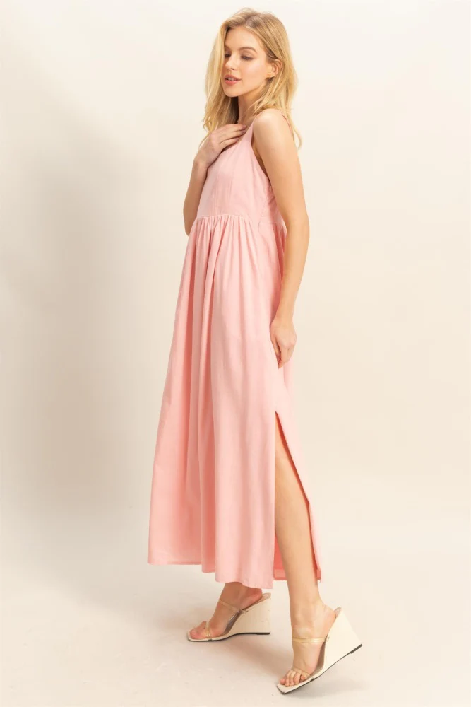 Pink Square Neck Fit And Flare Midi Dress - Image 2