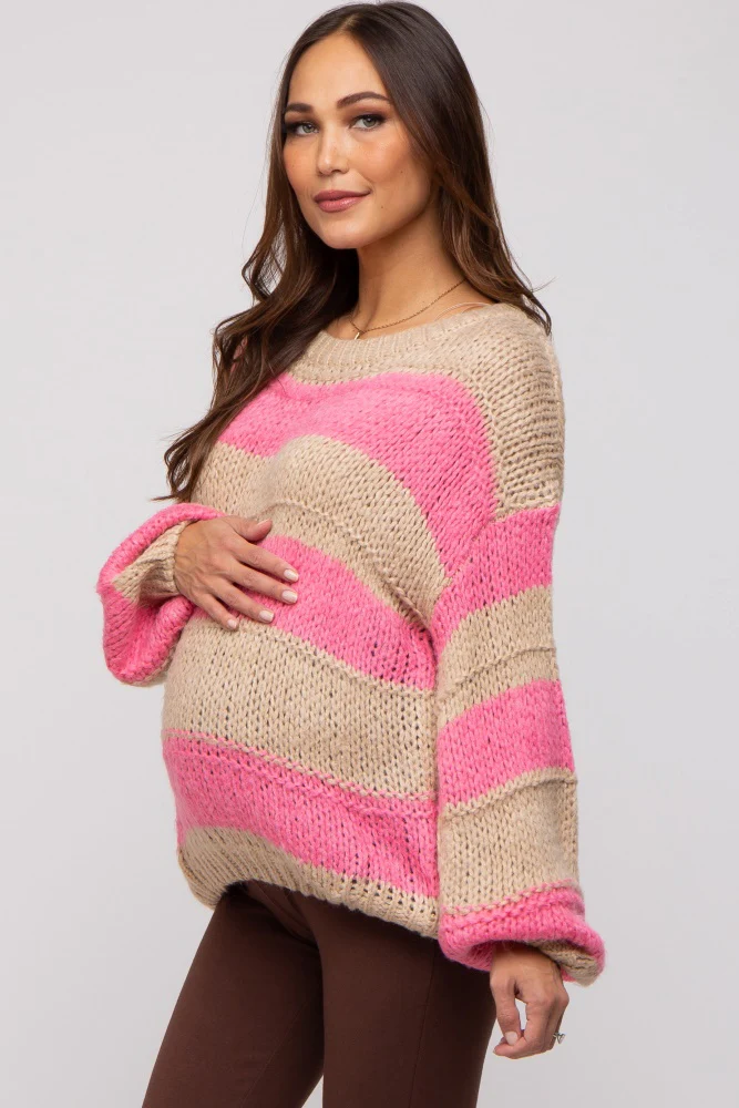 Pink Striped Knit Maternity Sweater - Image 2