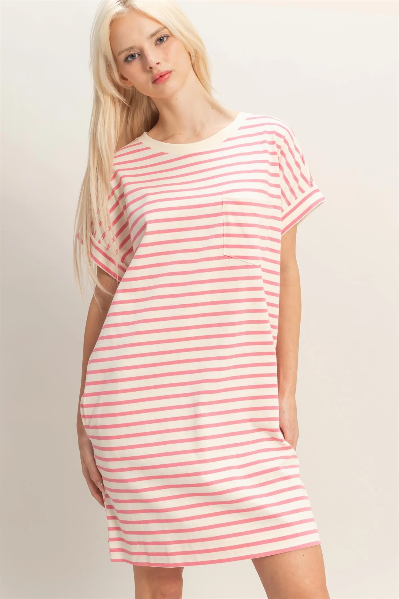Pink Striped Maternity T-Shirt Mini Dress - Image 4