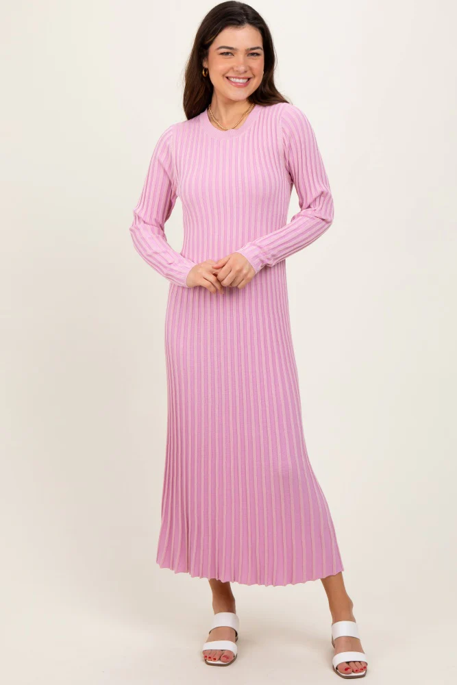 Pink Thick Ribbed Knit Maternity Maxi Sweater Dress - Image 5
