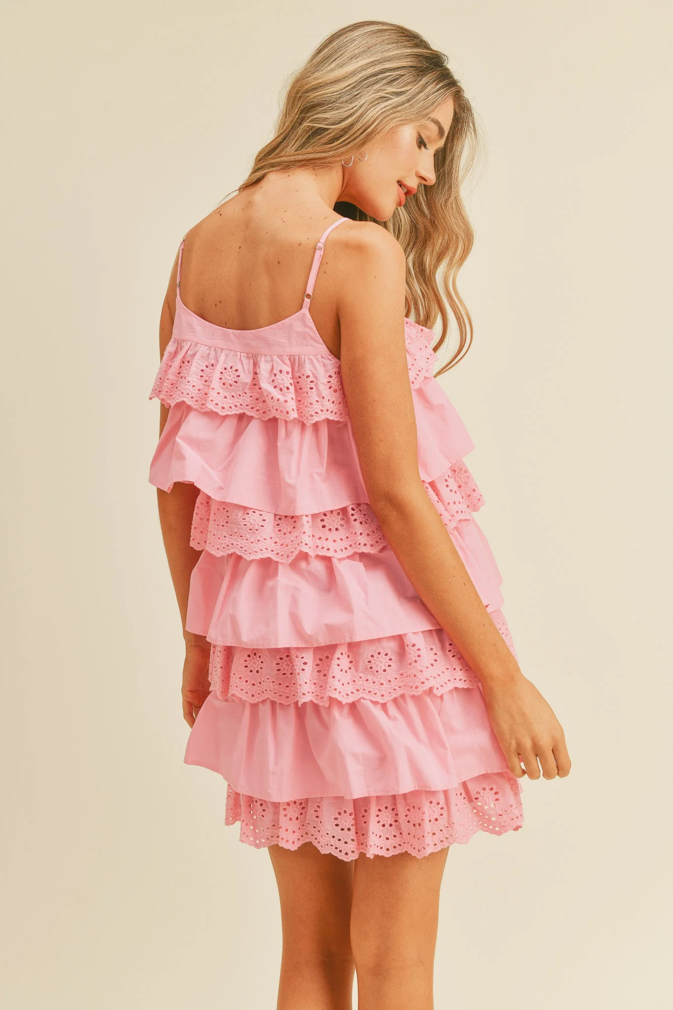 Pink Tiered Layer Mini Dress - Image 3