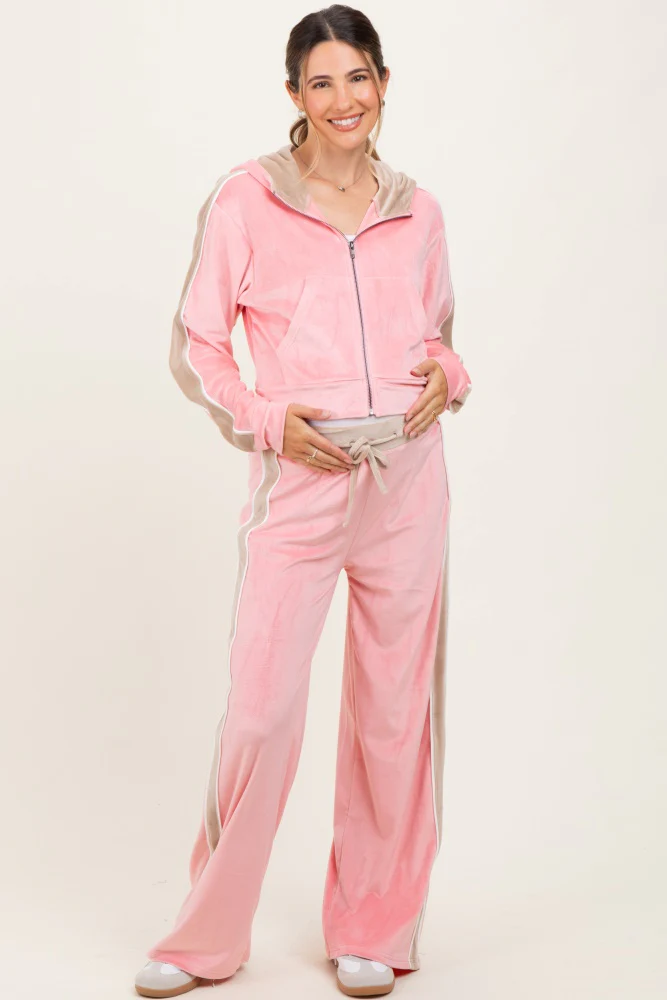 Pink Velour Tracksuit Maternity Set - Image 3