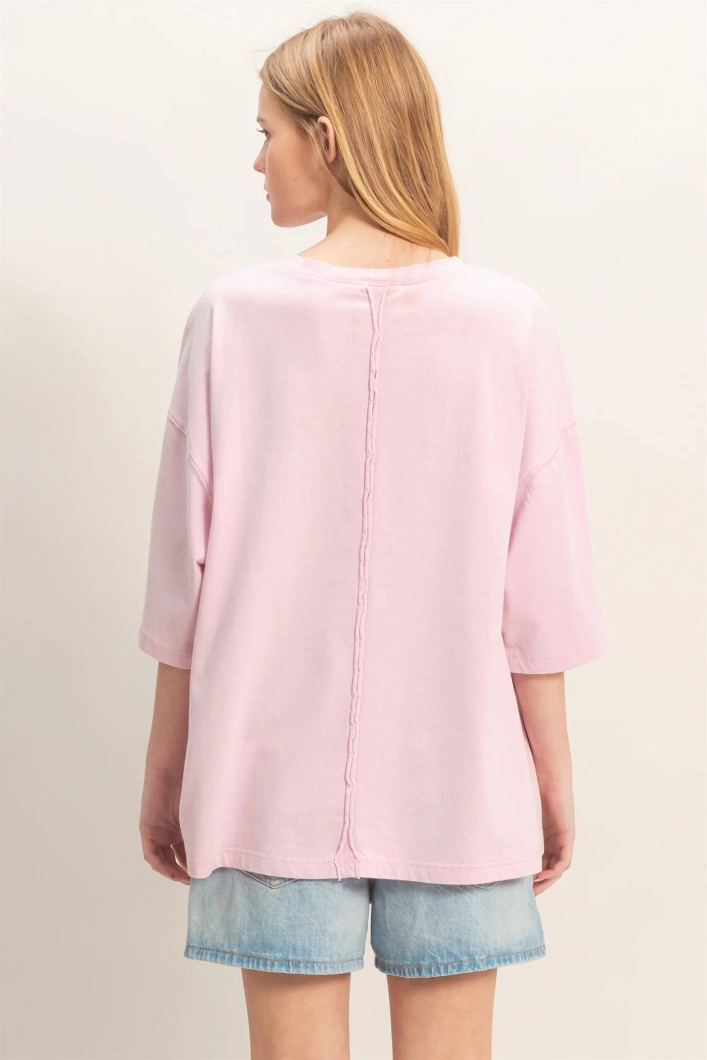 Pink Washed Oversized Crew Neck Top - Image 3