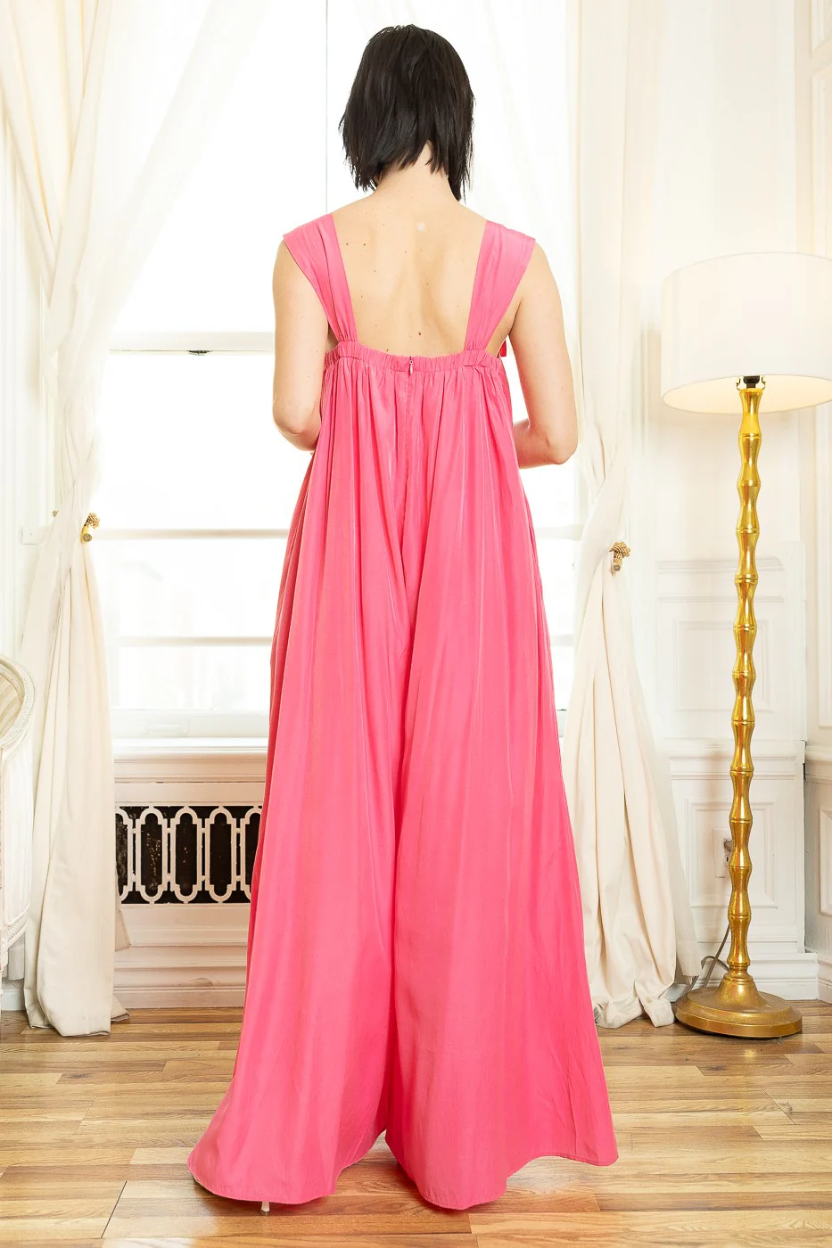 Pink Wide-Leg Sleeveless Bow Tie Straps Jumpsuit - Image 3