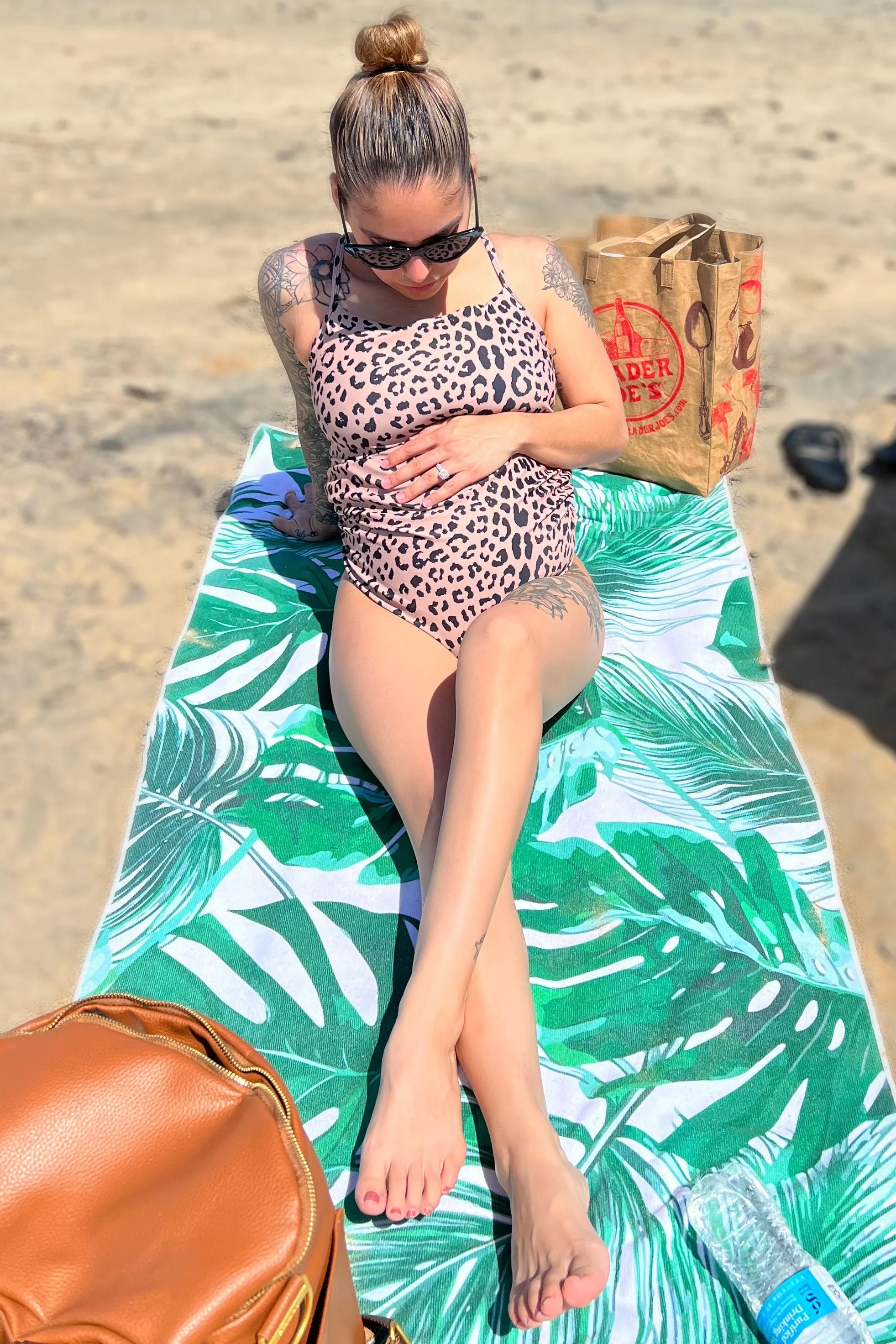 PinkBlush Beige Cheetah Print One-Piece Maternity Swimsuit - Image 11